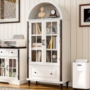 HOLCEPZN 71” Handcrafted Arched Bookcase, Filing Cabinet for Home Office, Wooden Display Cabinet with Glass Doors and Adjustable Shelves for Living Room, Dining Area, and Office, White