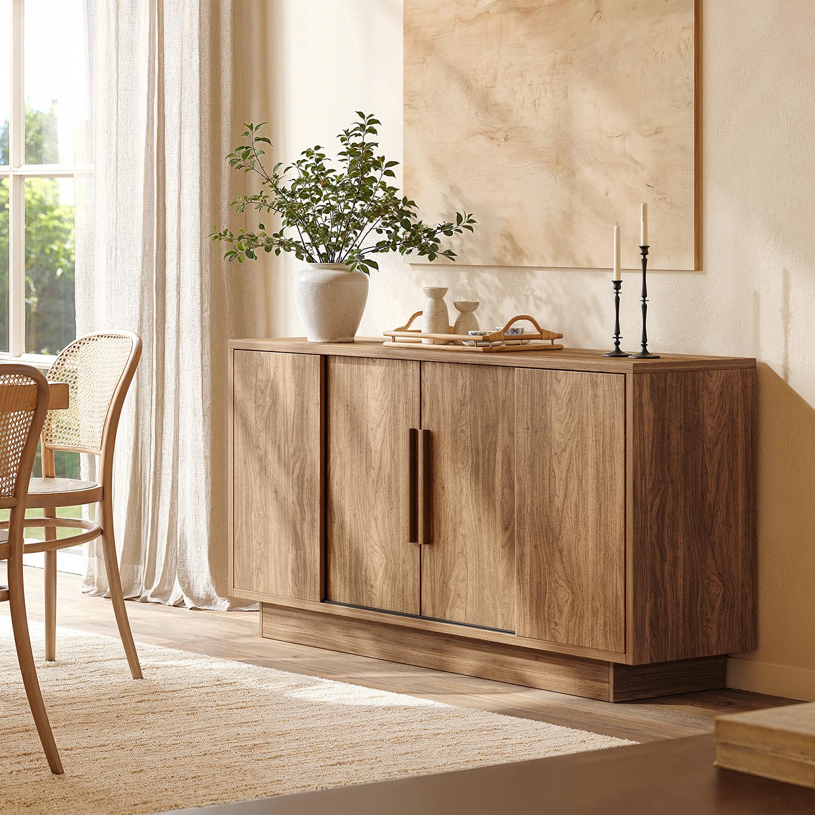 63" Sideboard Buffet Cabinet with 4 Sliding Doors