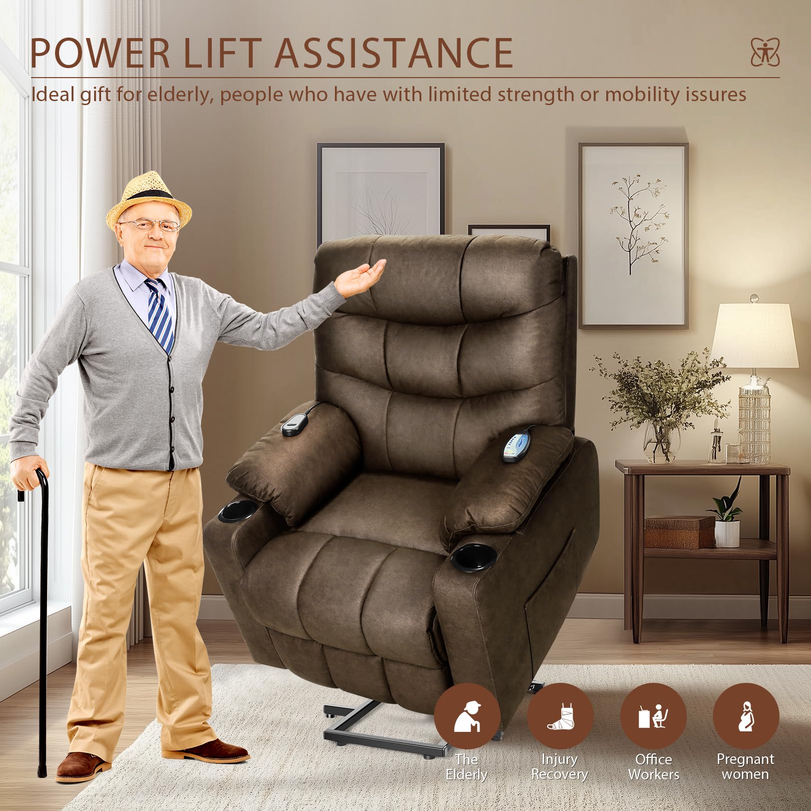 Electric Power Lift Recliner Chair with Heat and Massage