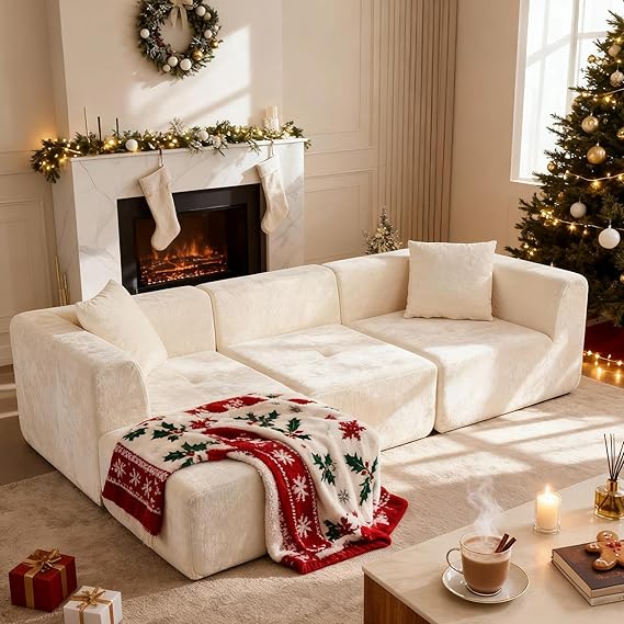 Cloud Modular Sectional Sofa - 108" L-Shaped Velvet Couch with Chaise