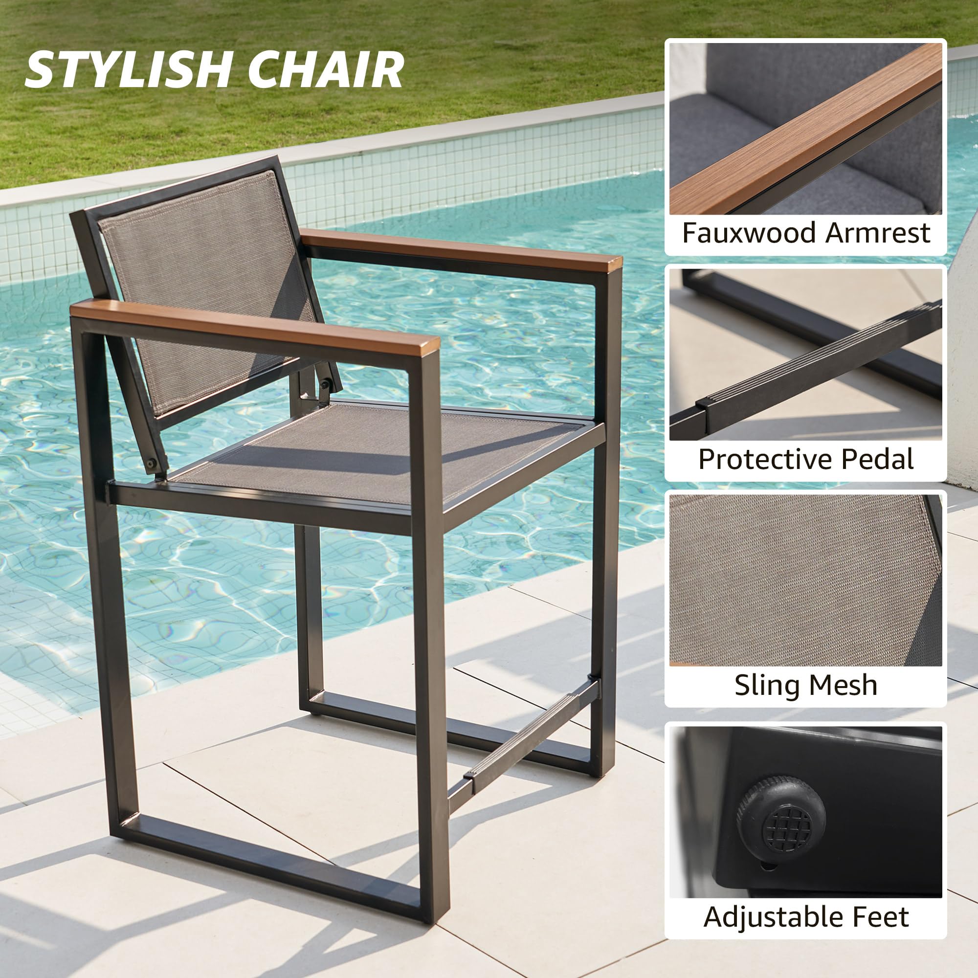 3-Piece Outdoor Bar Table and Chairs Set with Removable Cushions
