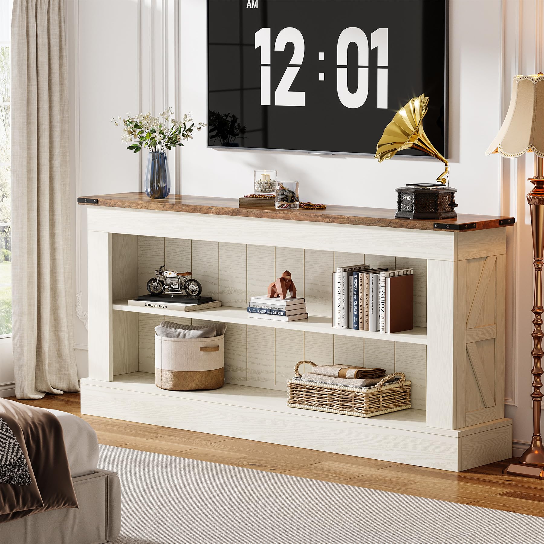 Farmhouse TV Stand for 70-Inch TV with Storage