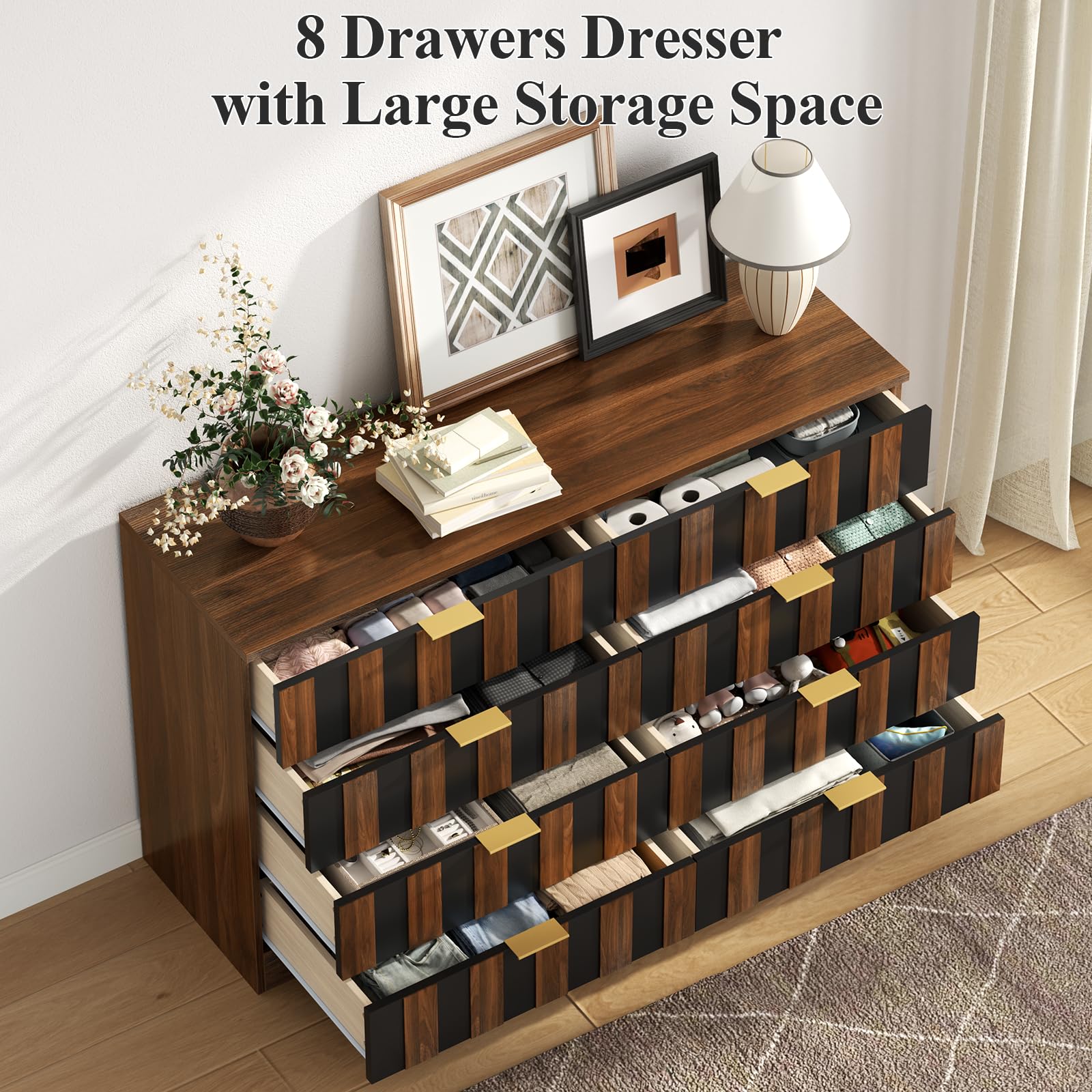 8 Drawer Dresser 48 Inch Wide Mid Century Modern Chest of Drawers