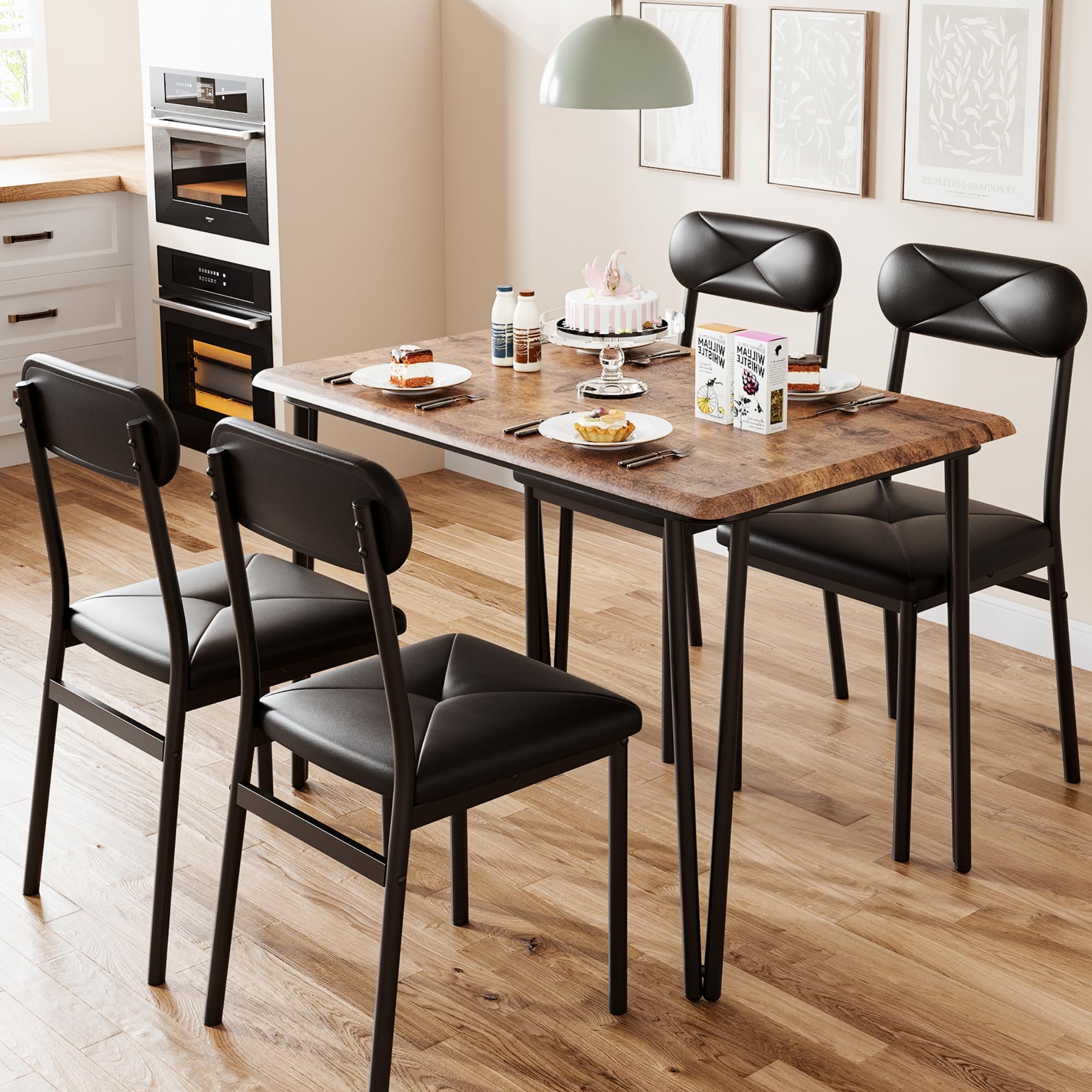 5 Piece Dining Table Set with Upholstered Chairs