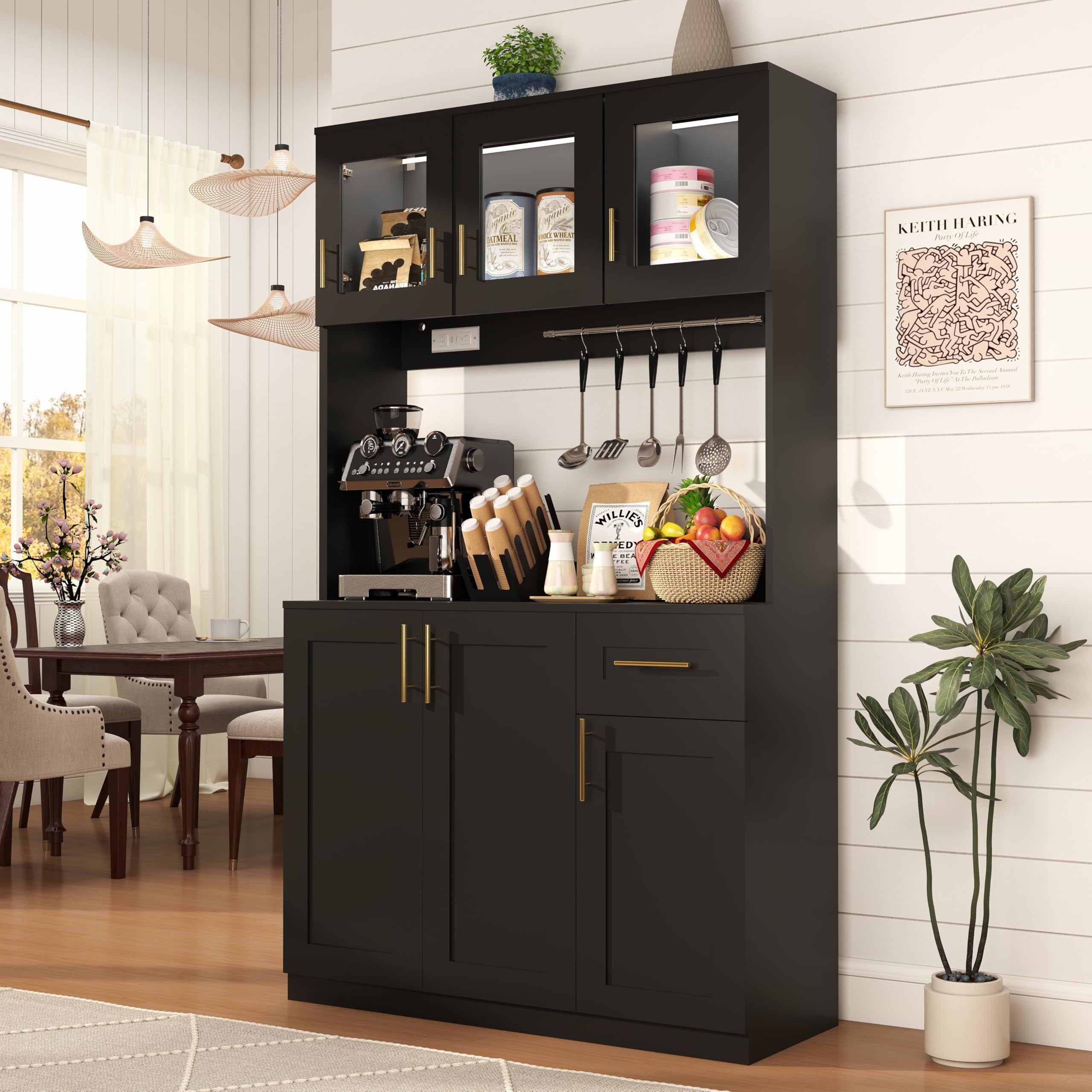 Tall Kitchen Pantry Cabinet with Hutch