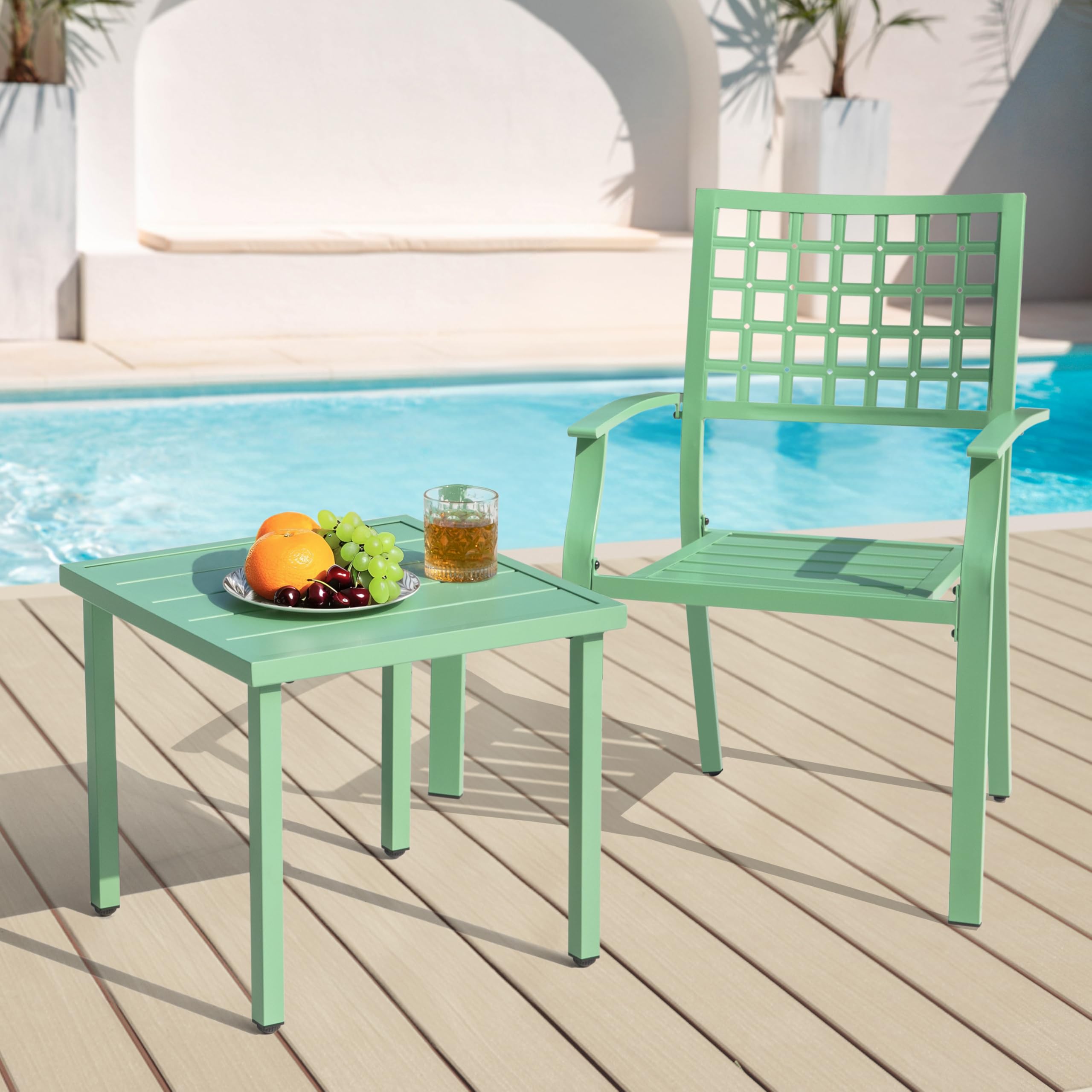 3 Piece Outdoor Bistro Set with Stackable Chairs