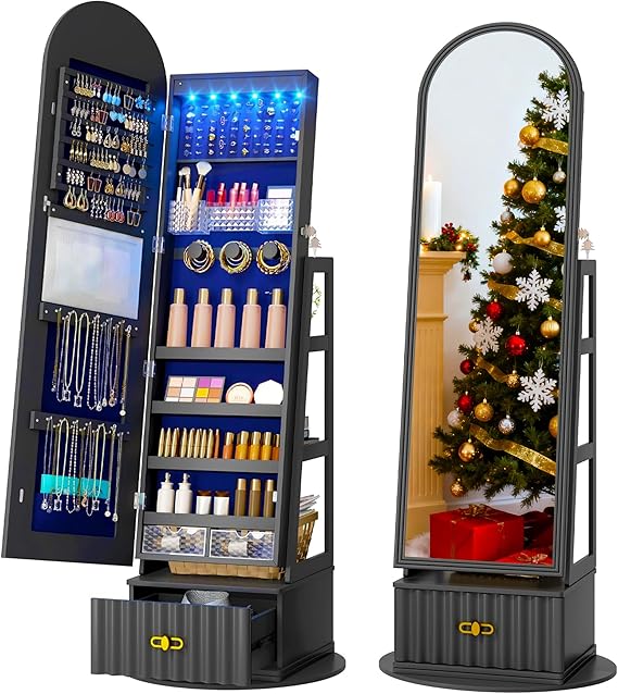 Full Length Mirror Jewelry Cabinet with Storage