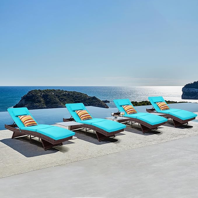 4-Piece Wicker Chaise Lounge Set with Cushions