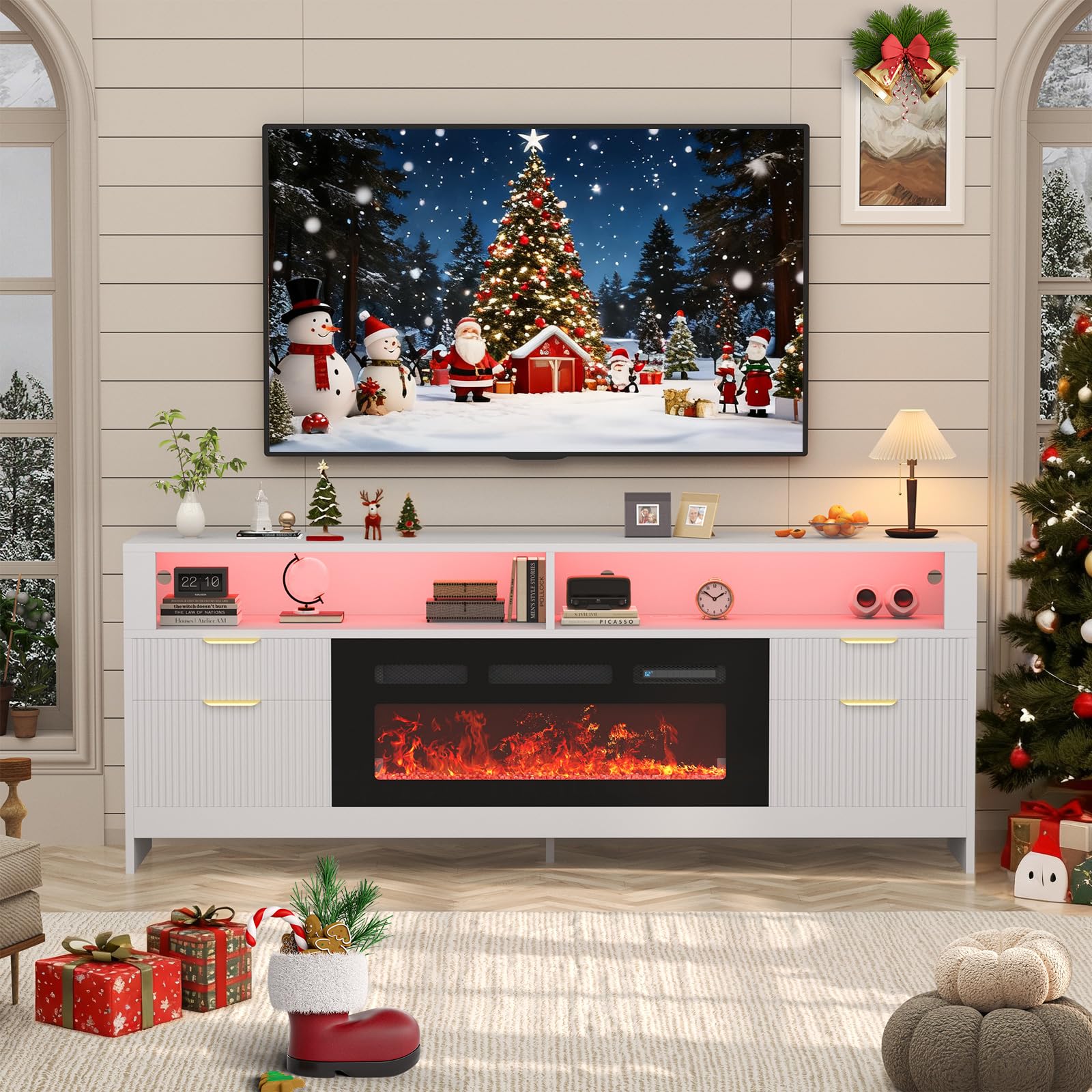 70" Electric Fireplace TV Stand with LED Lights