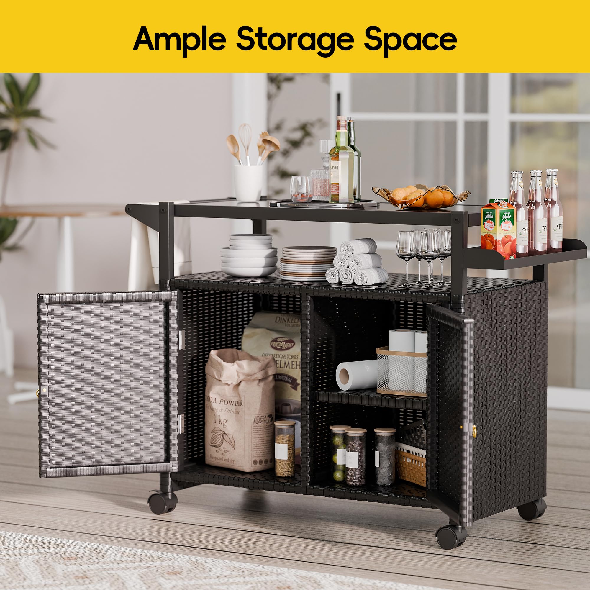 Outdoor Bar Cart with Storage and Wheels
