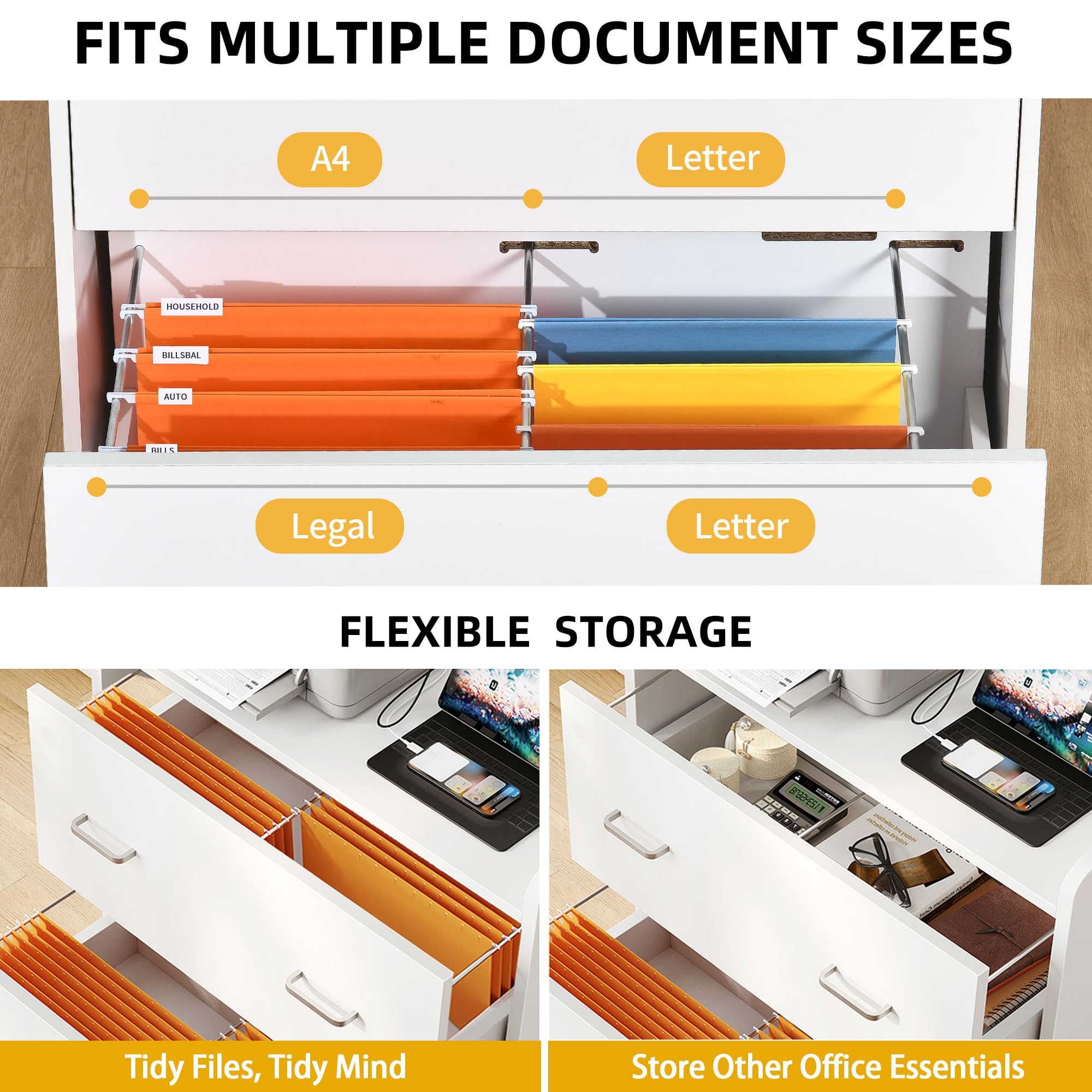 2 Drawer Lateral File Cabinet with Charging Station