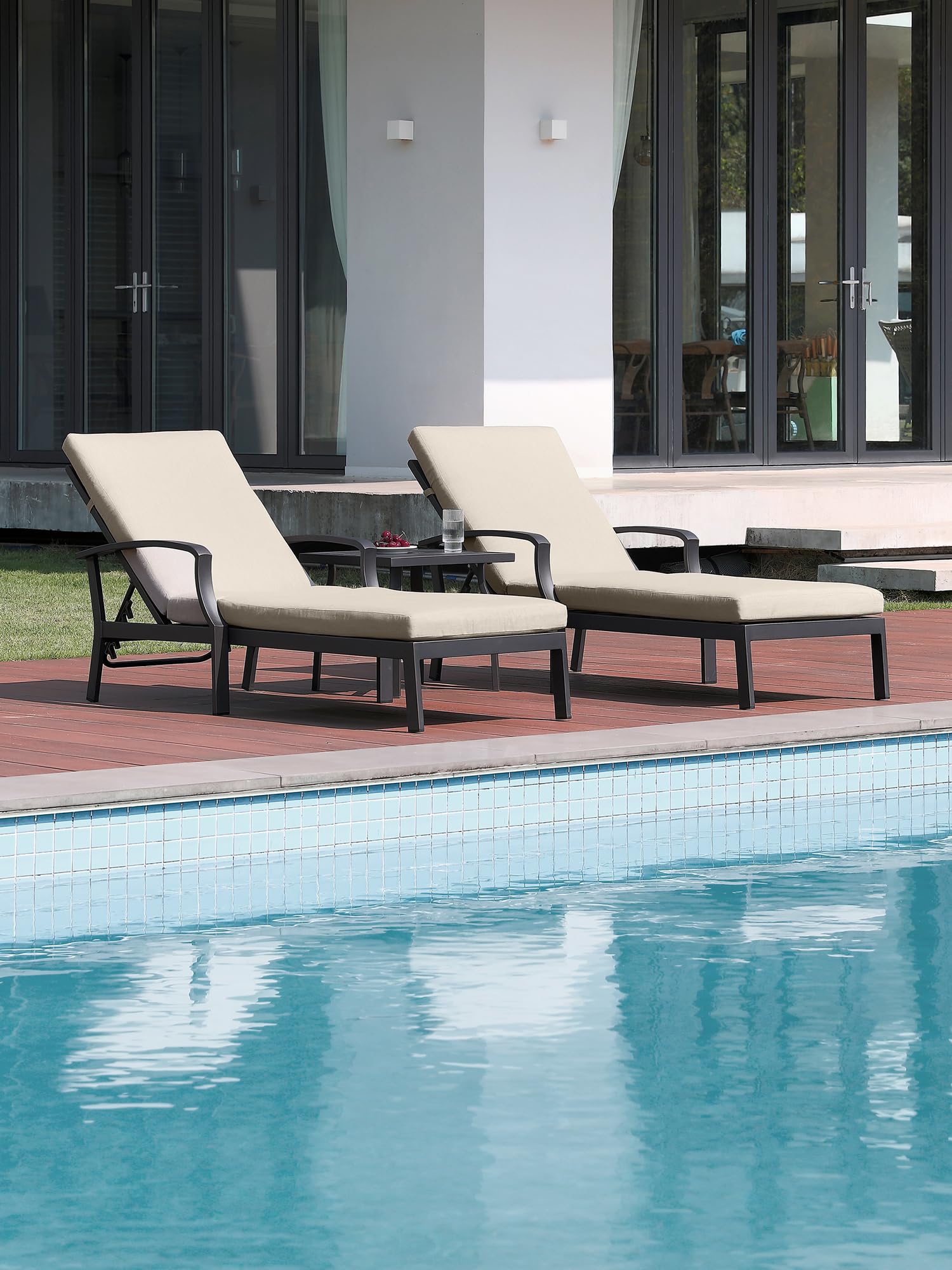 3-Piece Outdoor Chaise Lounge Set with Side Table