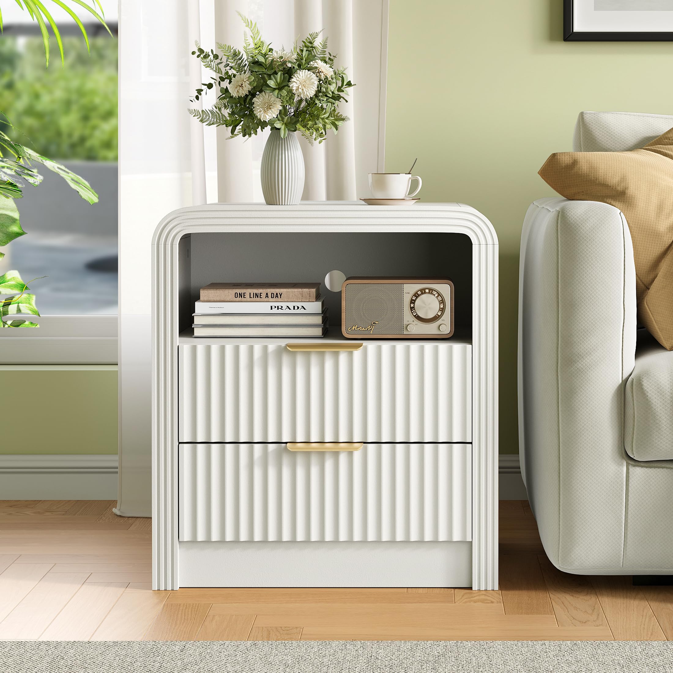 Fluted Nightstand with Charging Station