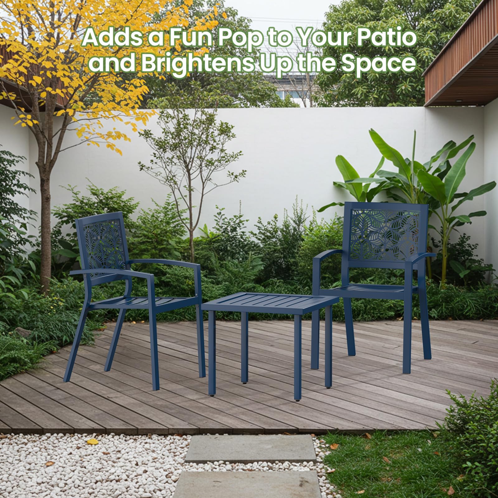 Outdoor Bistro Set for 2 with Stackable Chairs and Coffee Table
