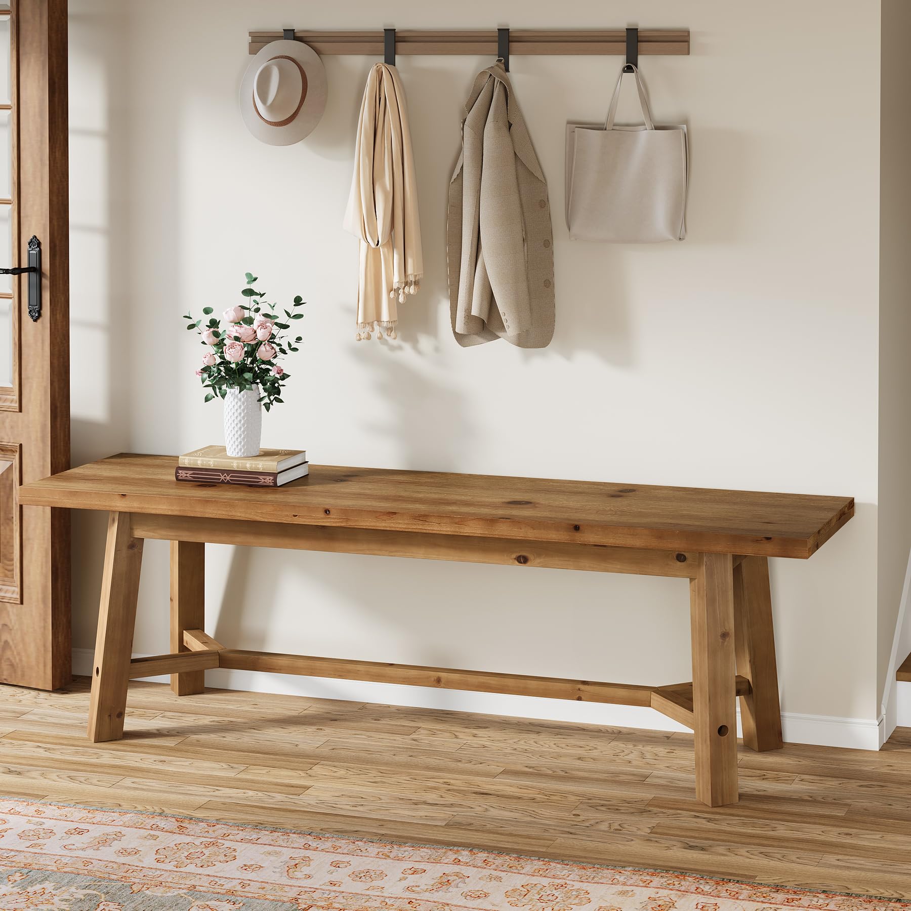 55" Solid Wood Farmhouse Bench