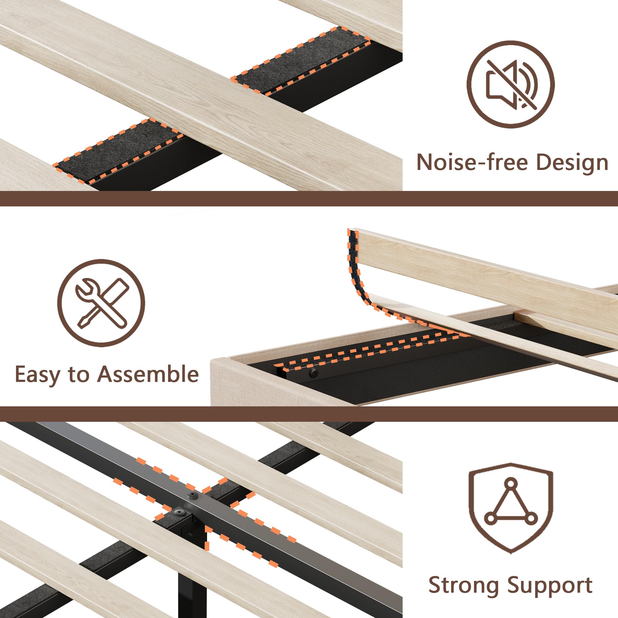 Queen Size Upholstered Platform Bed with LED Lights and Charging Station