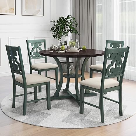 5-Piece Round Dining Table Set with 4 Chairs