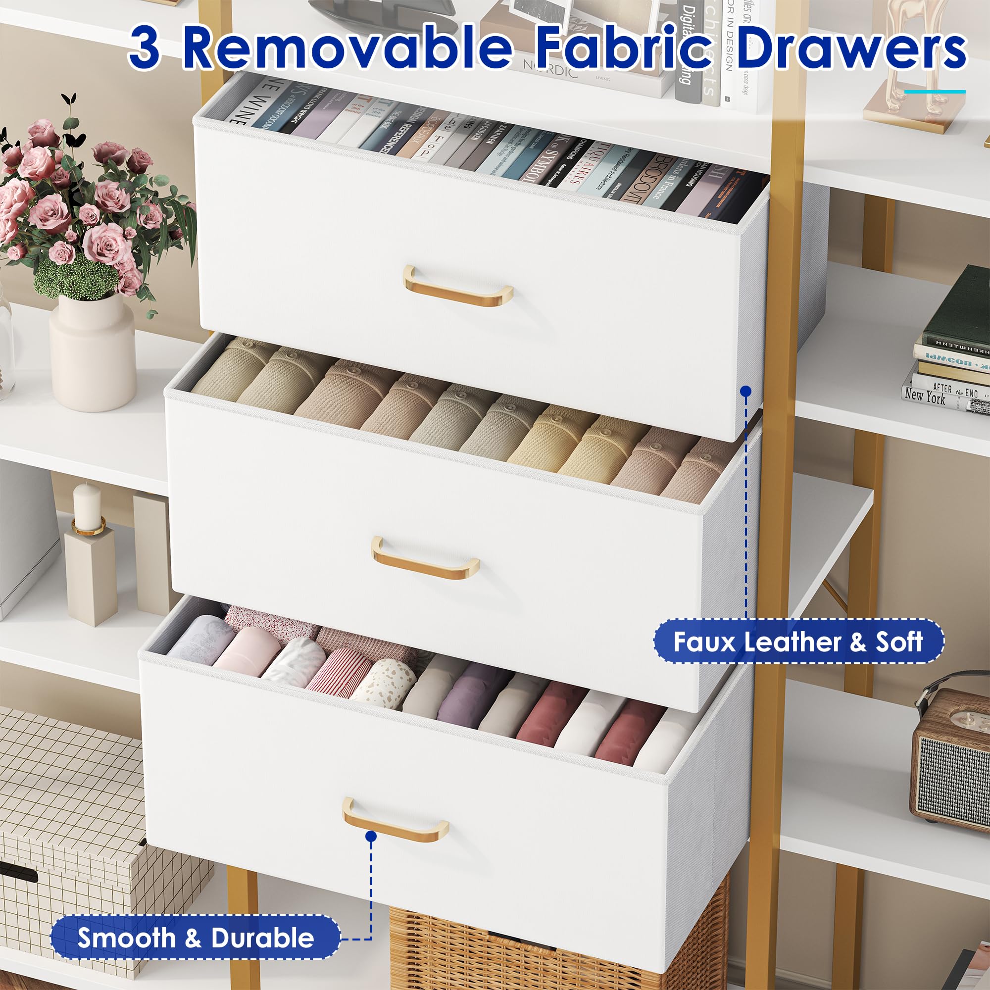 73.6" Tall Bookshelf with 3 Drawers and 16 Storage Shelves