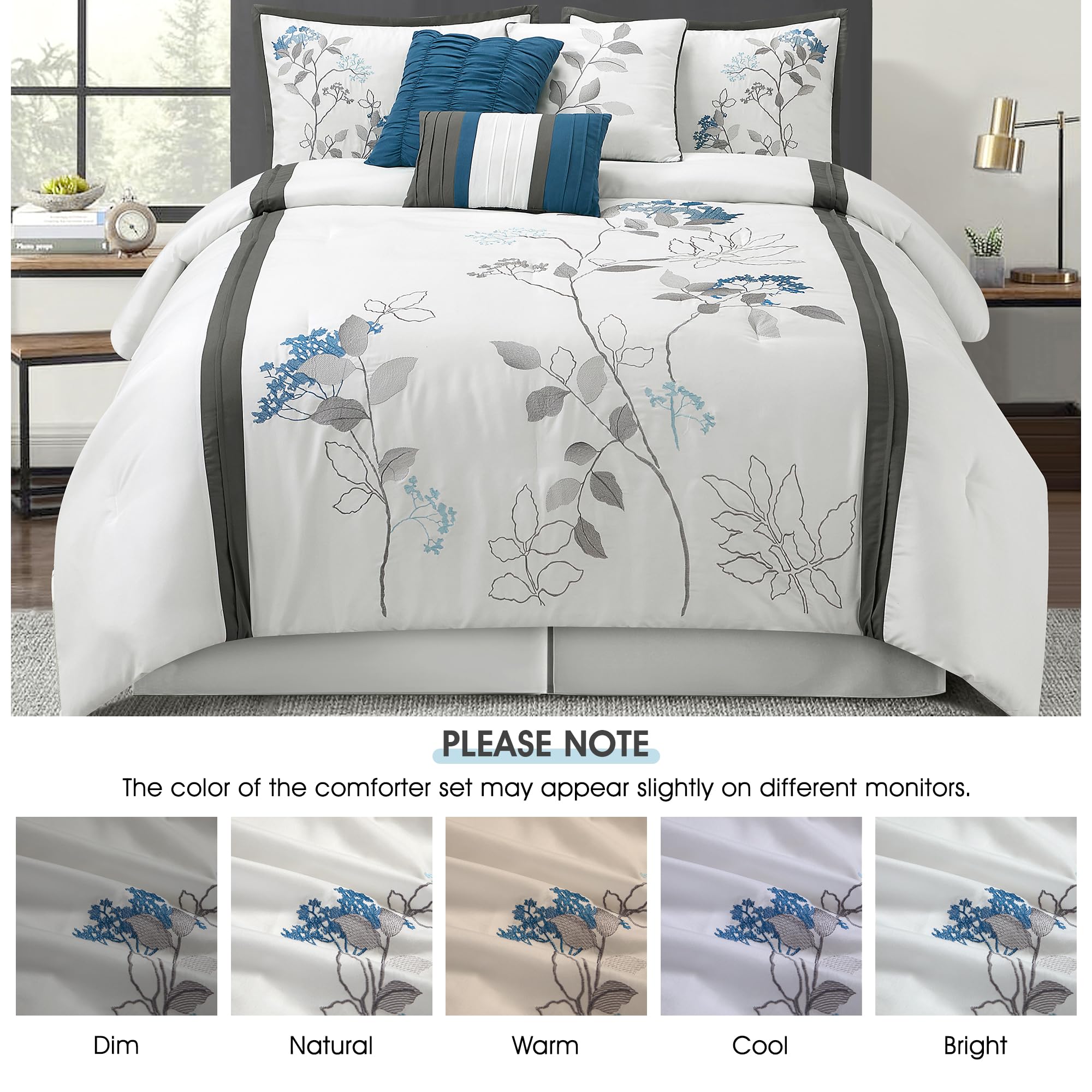 7-Piece California King Comforter Set with Floral Embroidery