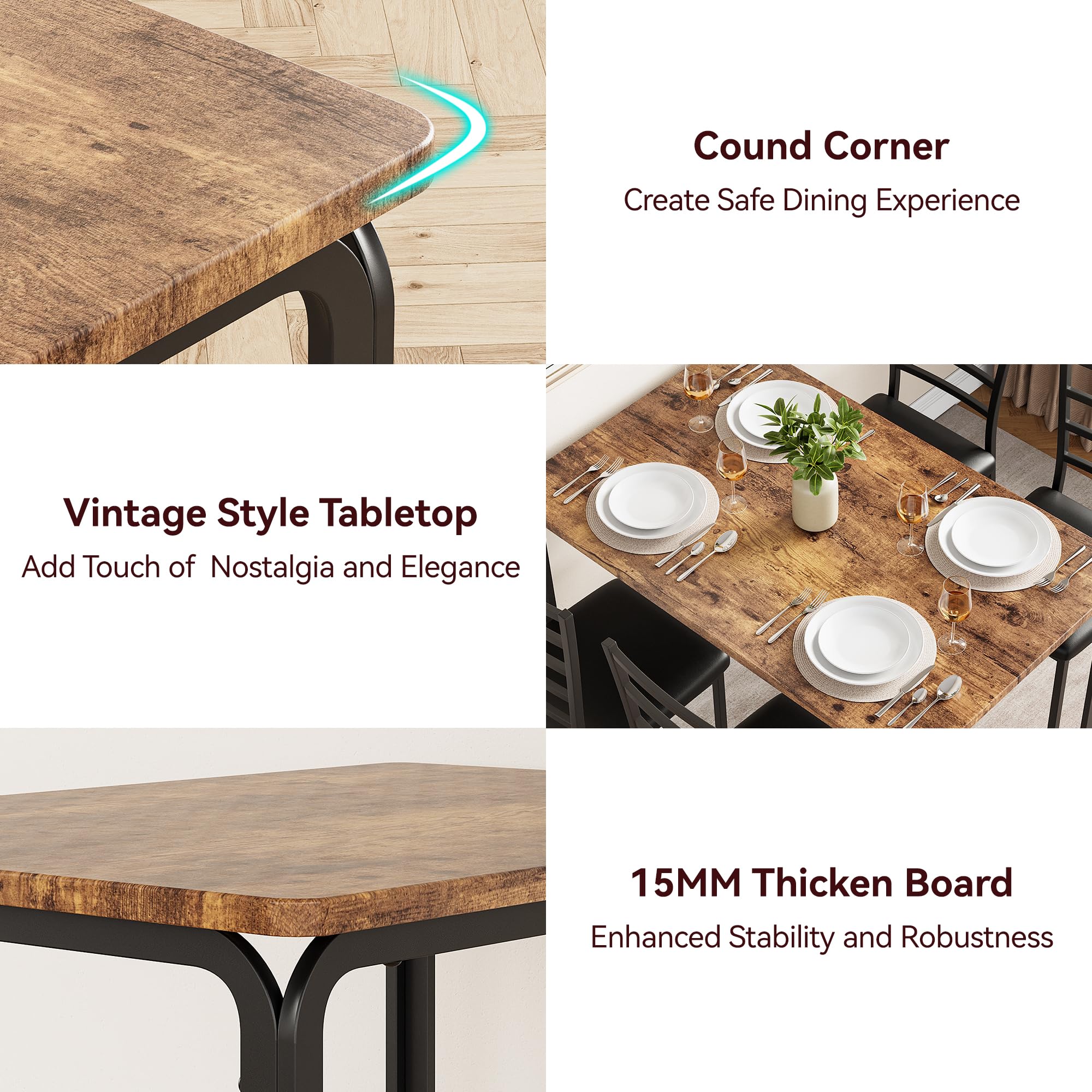 5-Piece Dining Table Set with Upholstered Chairs