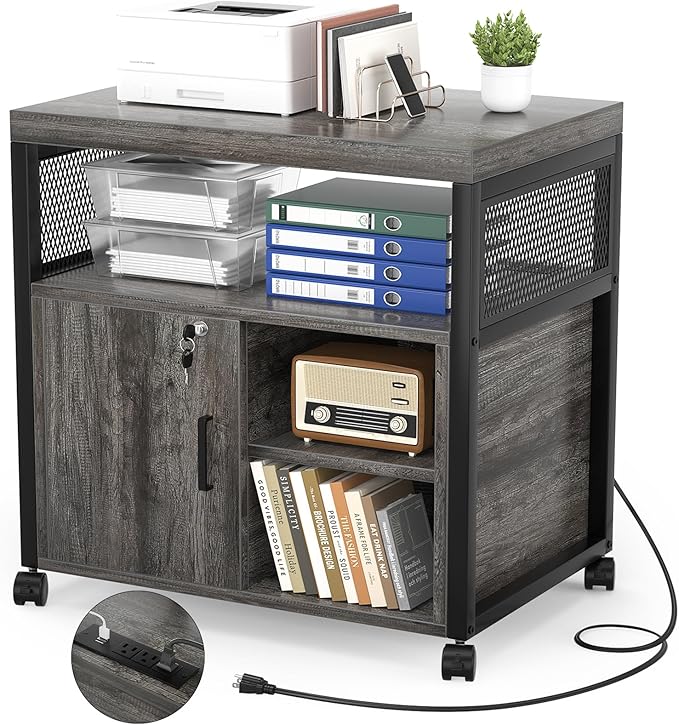 Rolling File Cabinet with USB Charging and Lockable Storage