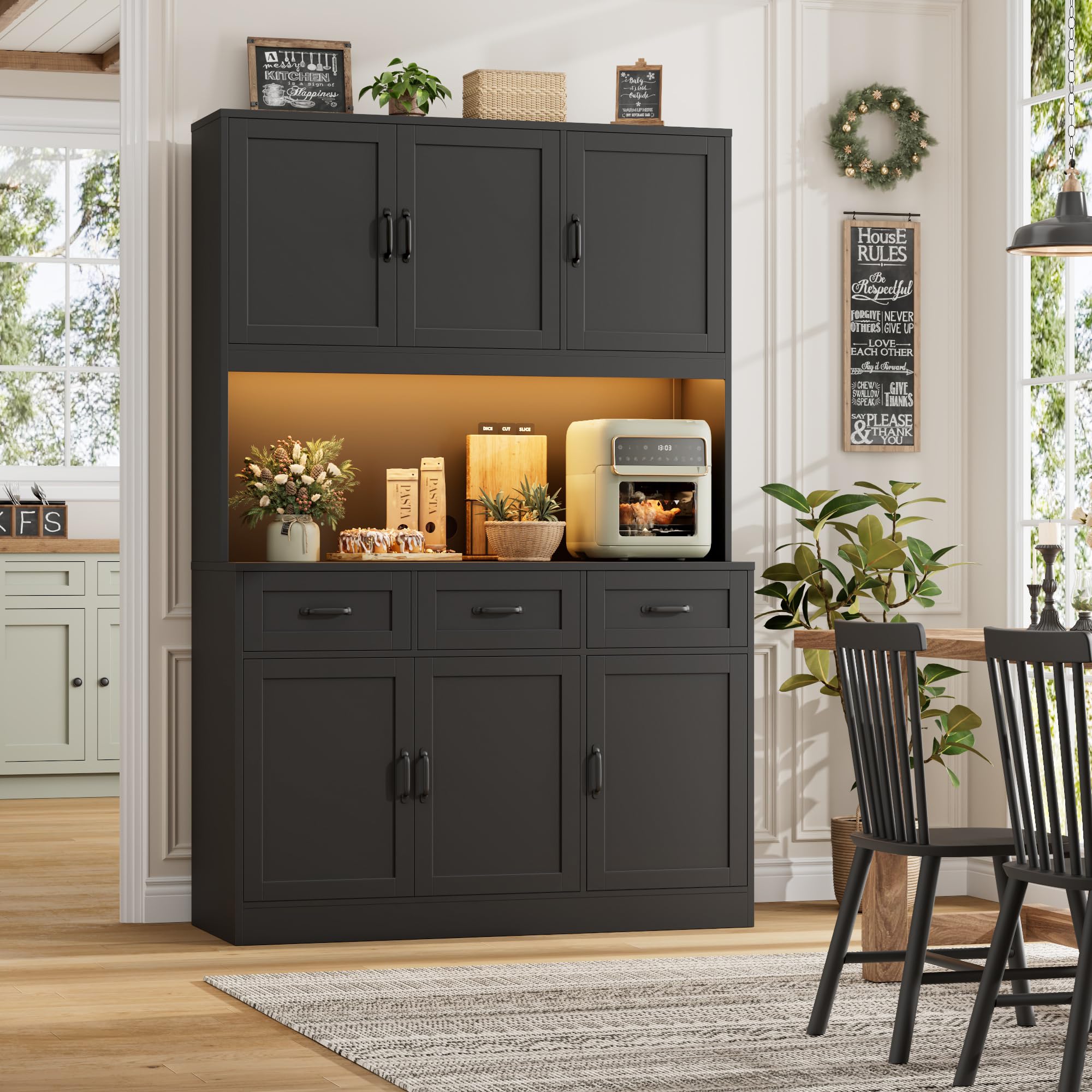 72" Kitchen Pantry Cabinet with LED Lights