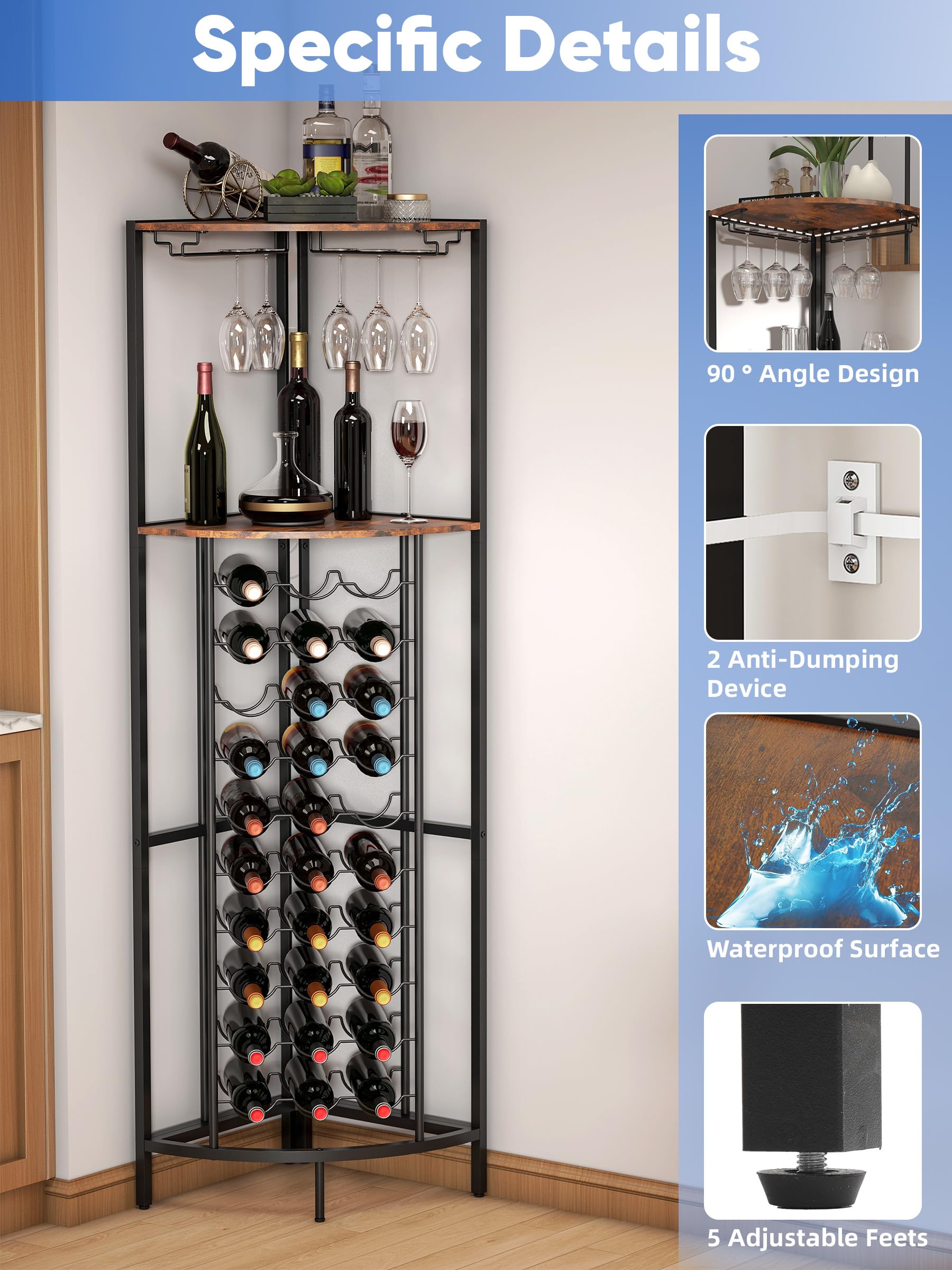 Corner Wine Rack with LED Strip Light - 30 Bottle Capacity