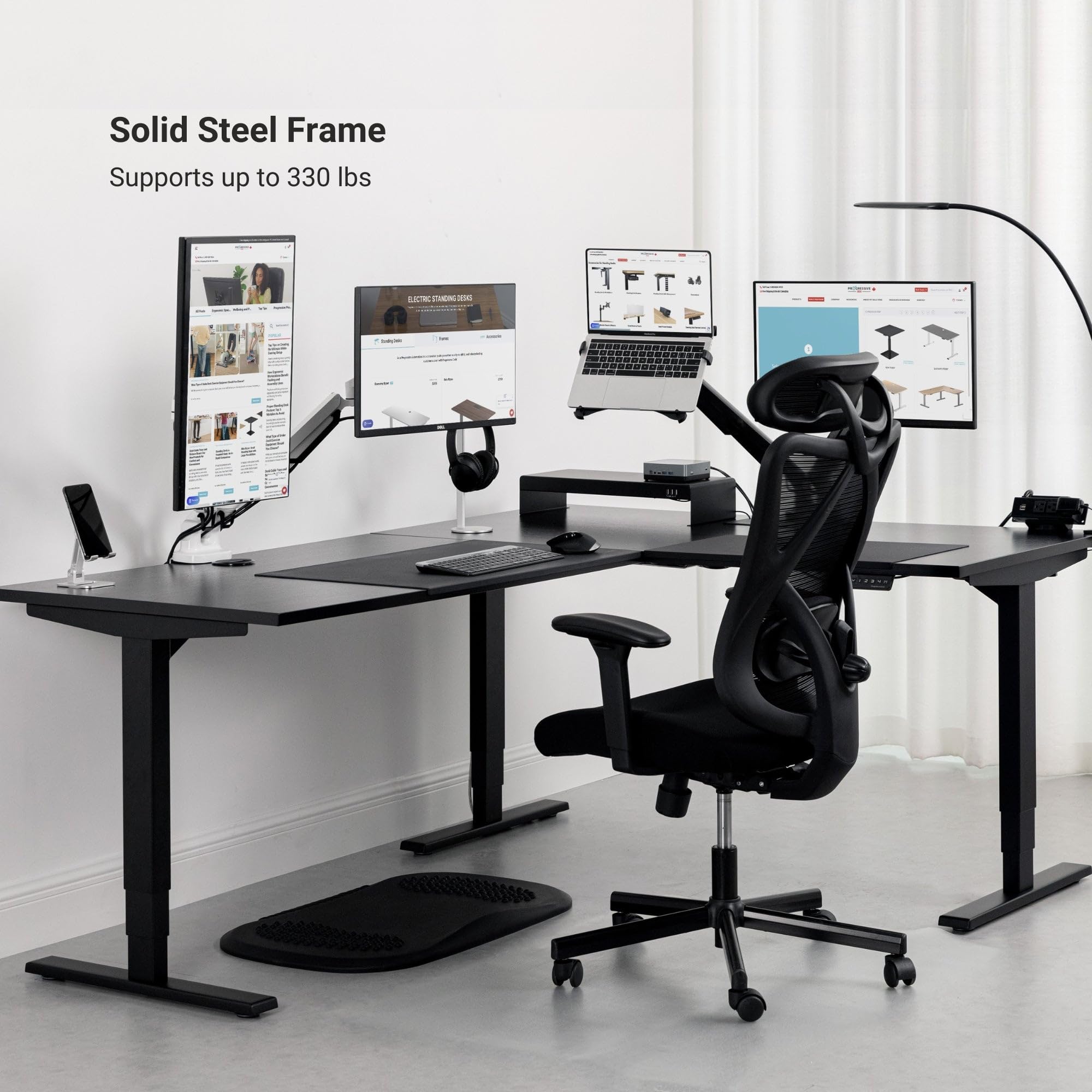 L-Shaped Electric Standing Desk with Triple Motor