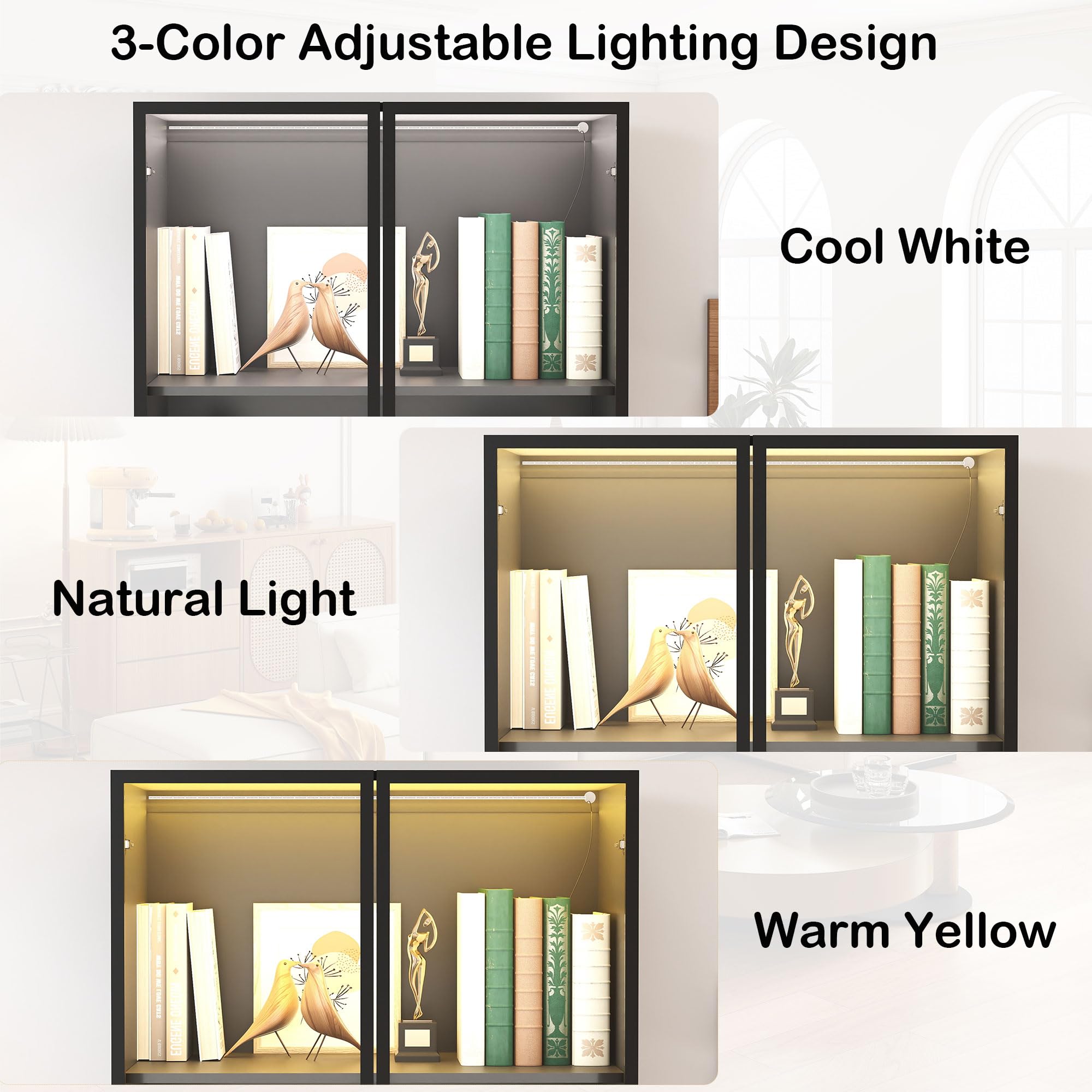 Display Cabinet with Glass Doors and LED Lights