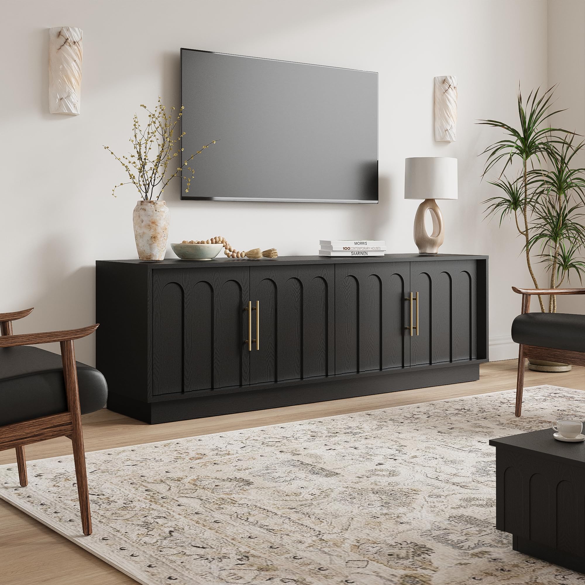 67" TV Stand with Arched Design and Adjustable Shelves