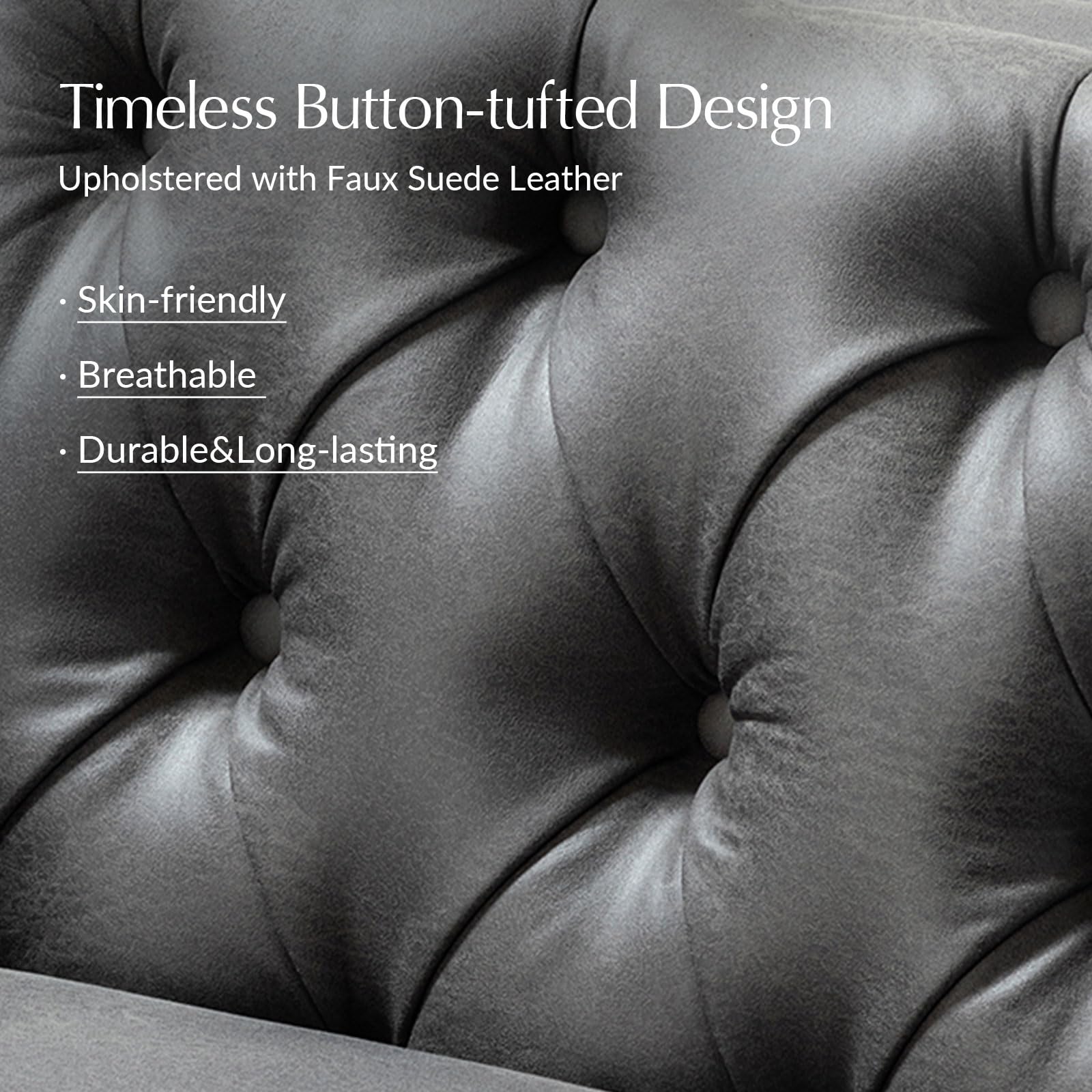 84" Faux Leather Sofa with Button-Tufted Cushions