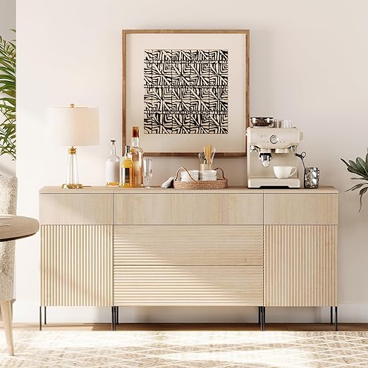 63" Fluted Sideboard Buffet Cabinet with Charging Station
