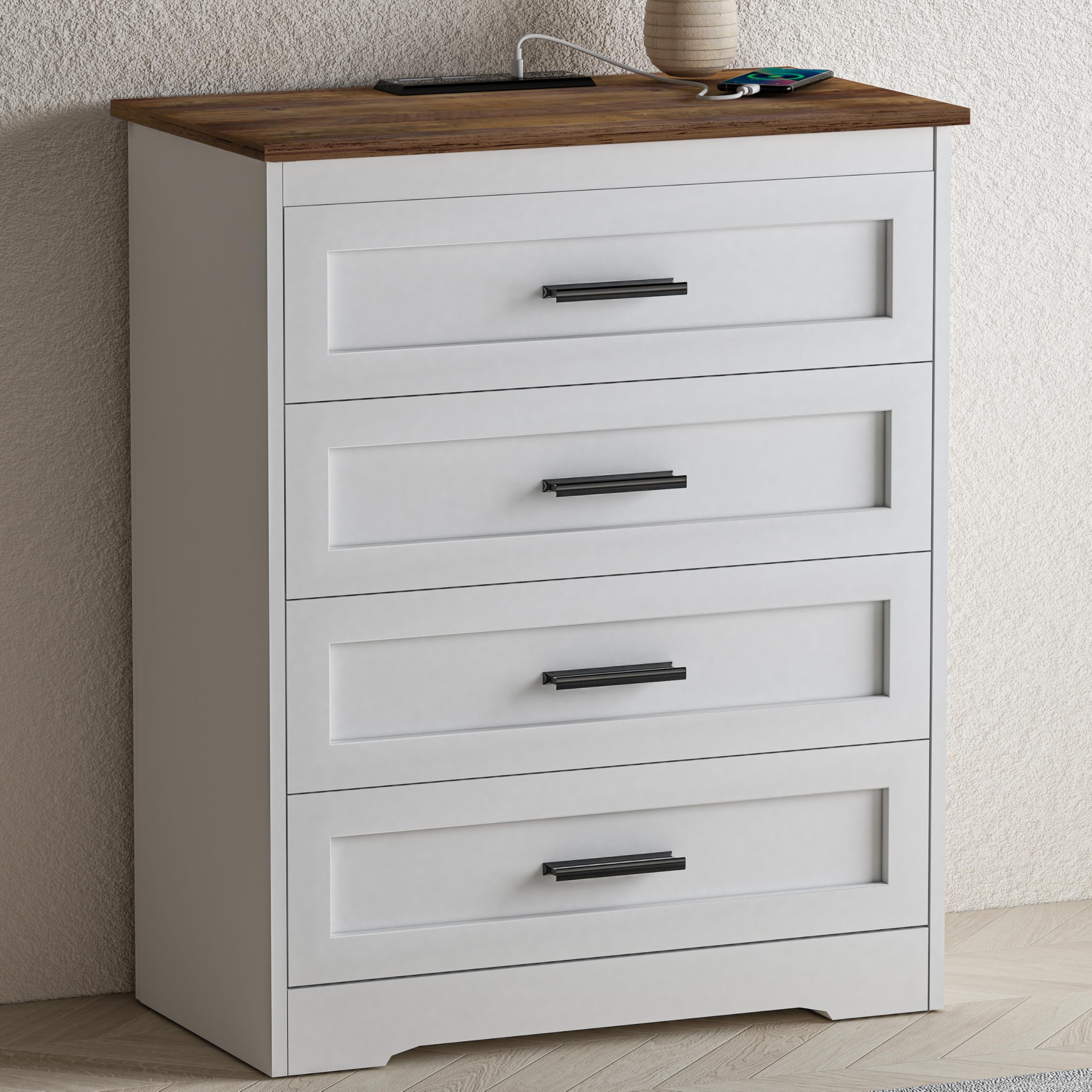 Farmhouse 4-Drawer Dresser with Natural Texture