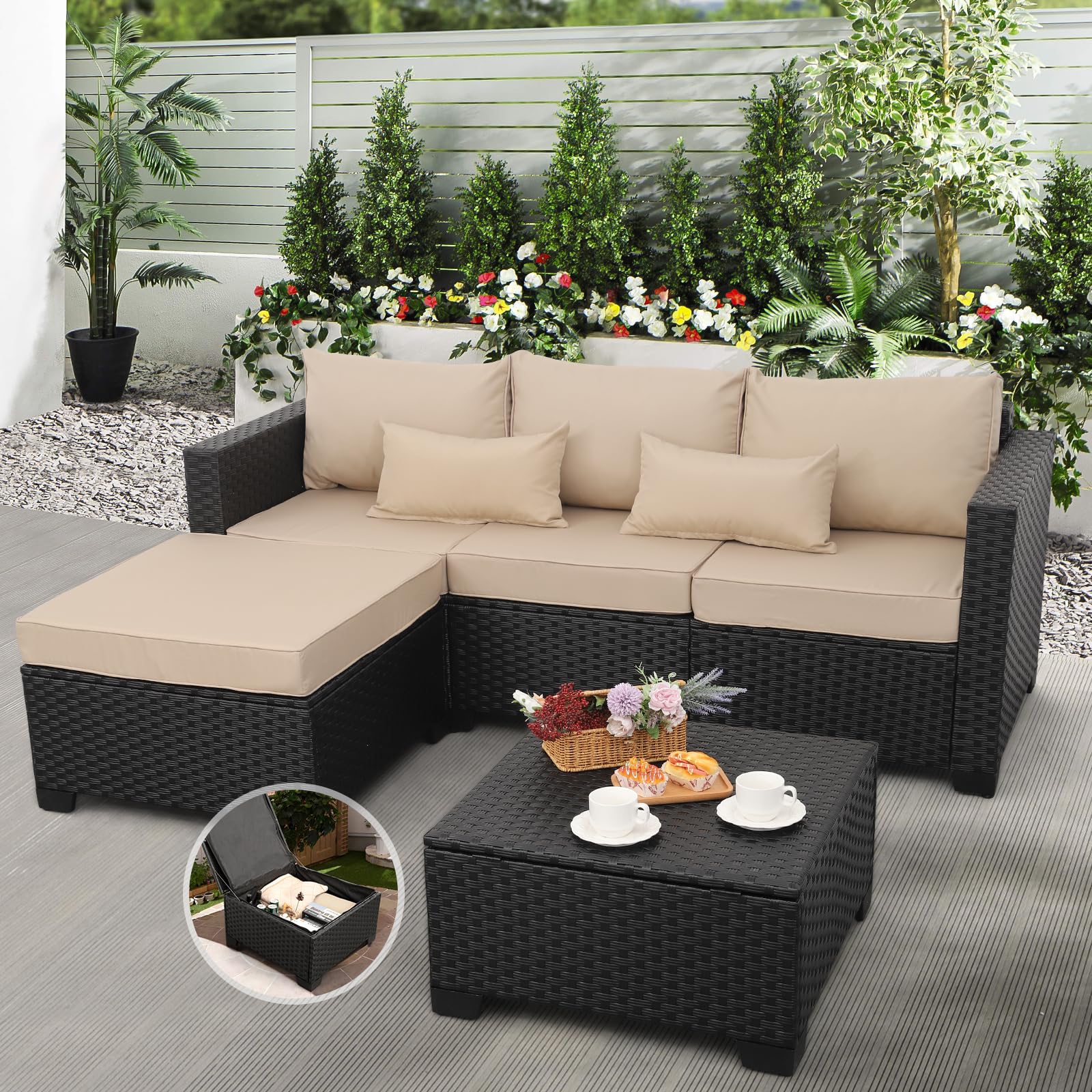 3-Piece Wicker Patio Furniture Set with Storage