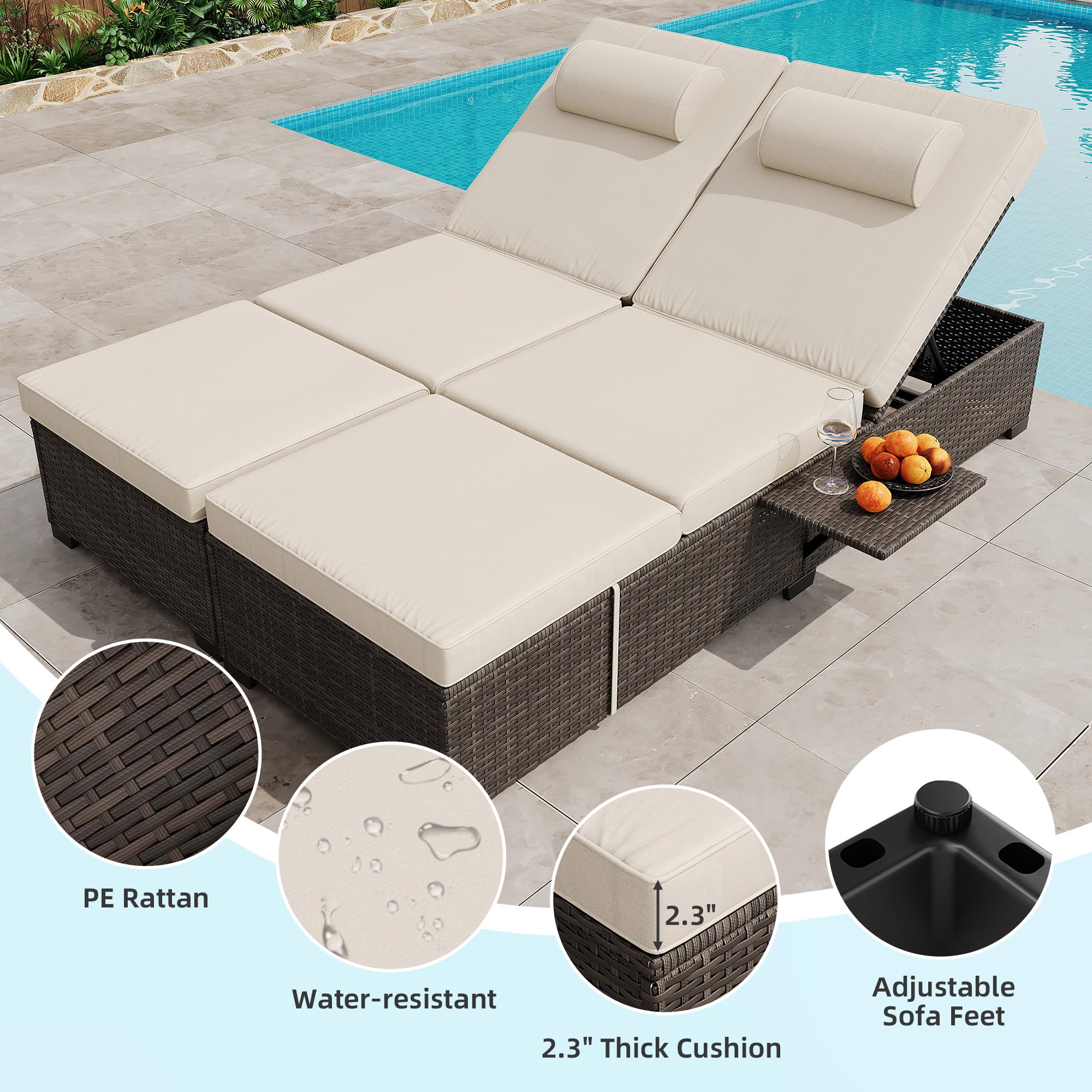 PE Wicker Rattan Chaise Lounge Chair Set of 2