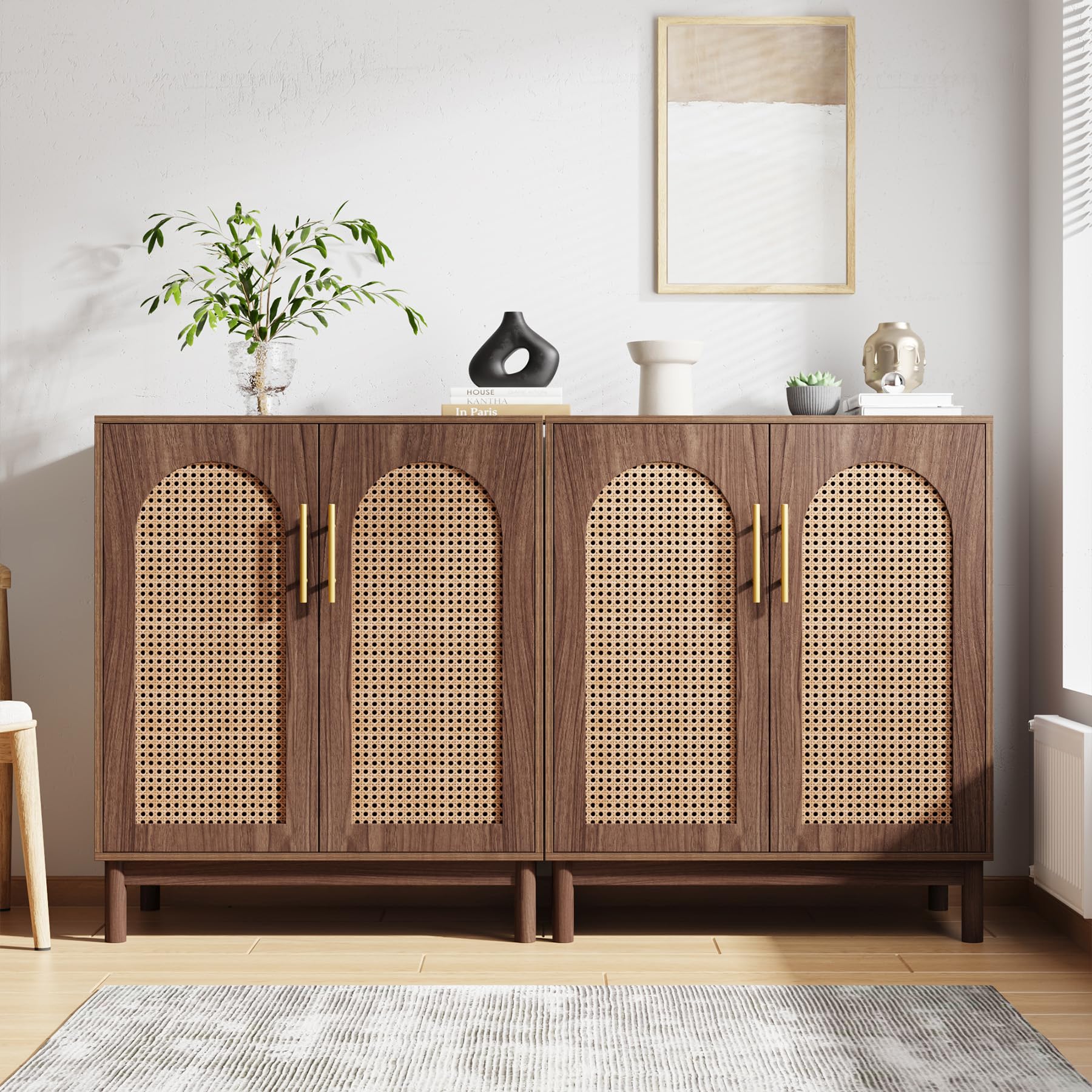 Rattan Sideboard Buffet Cabinet Set of 2