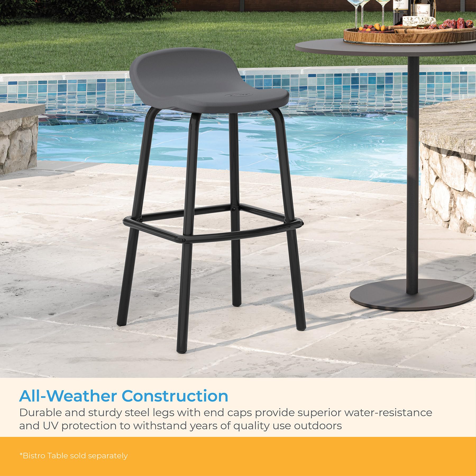 Modern Resin Patio Bar Stools with Footrest - Set of 2