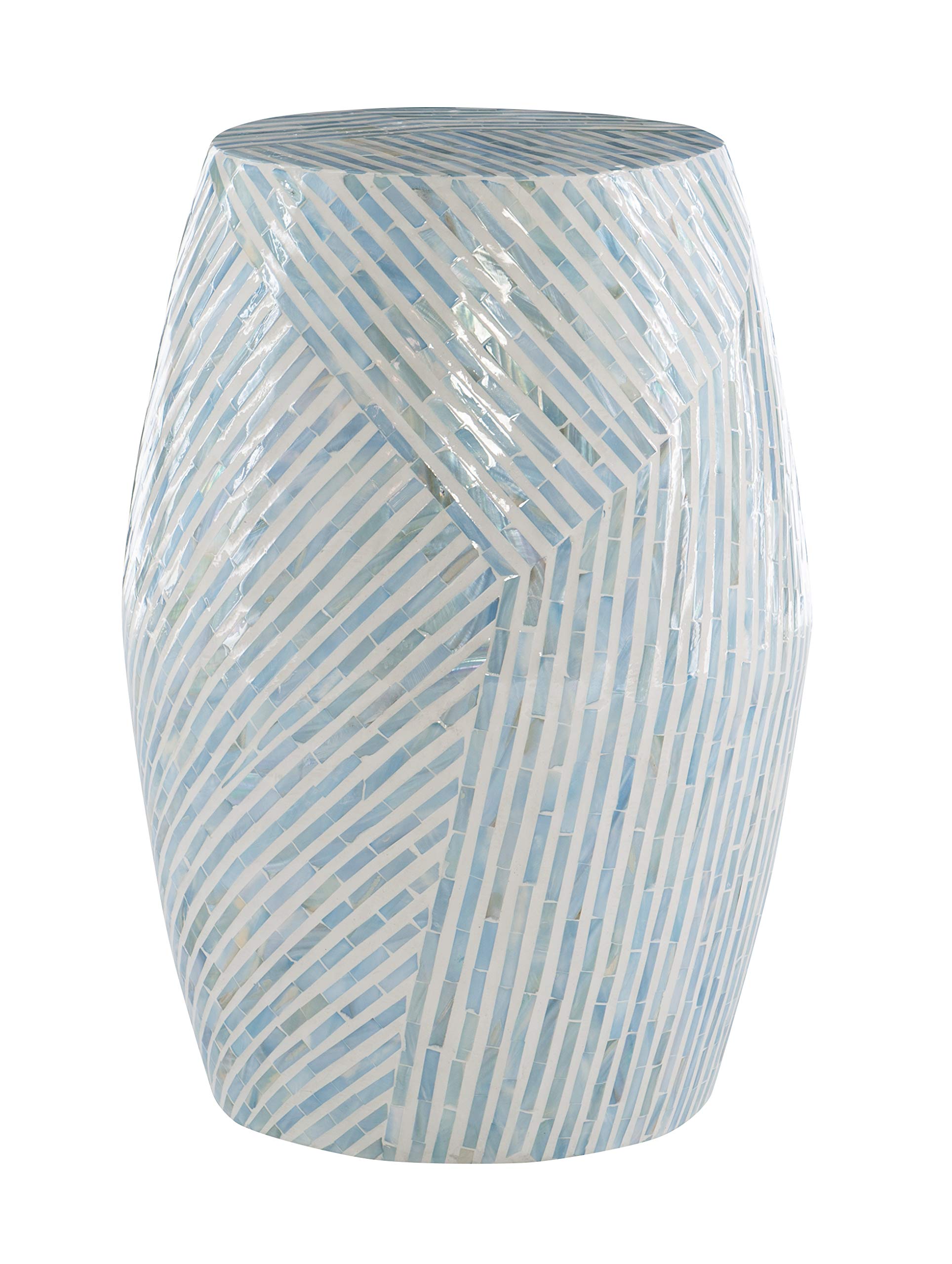 Ivory and Blue Capiz Drum Accent Table
