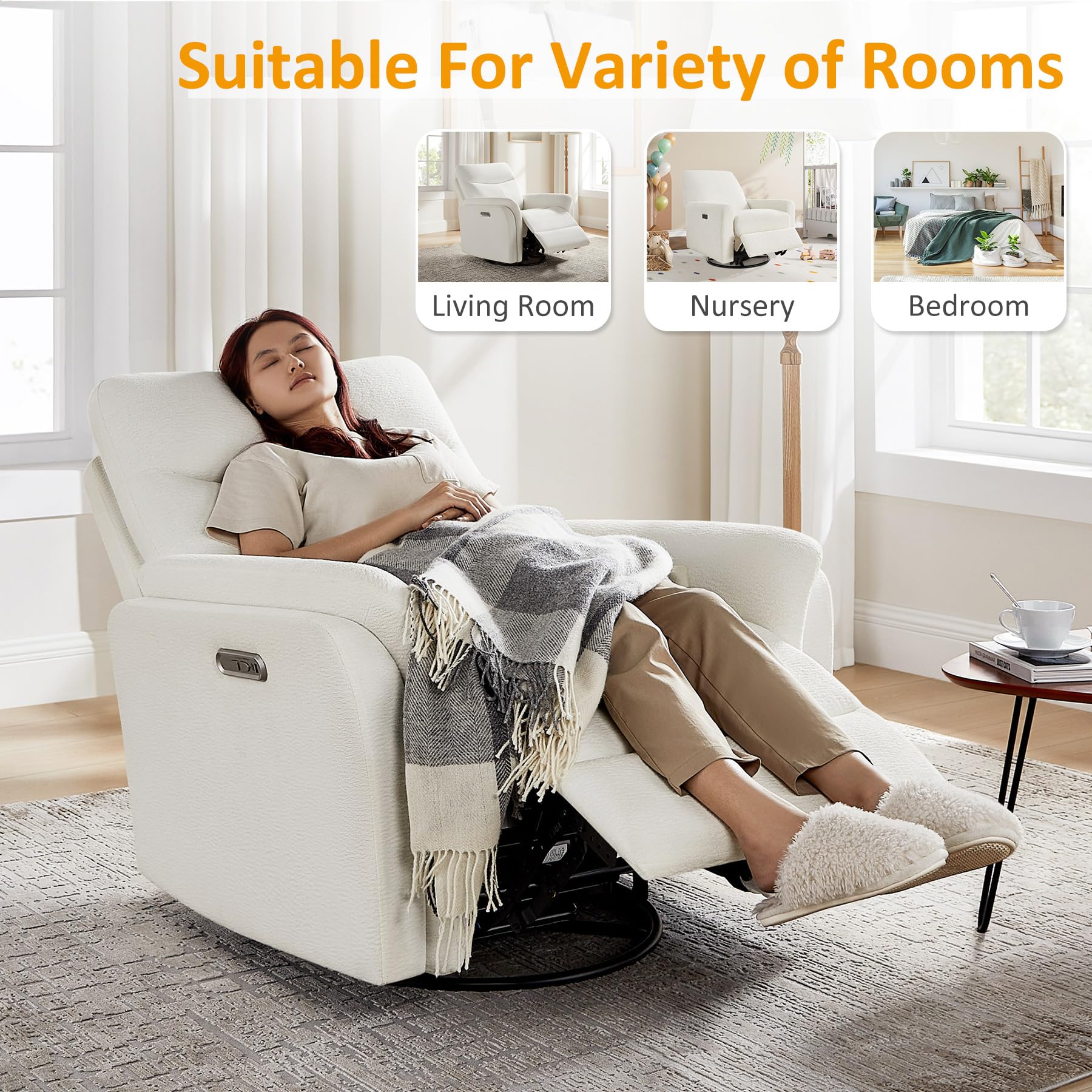 Power Recliner Chair Swivel Glider with USB and Type-C Ports