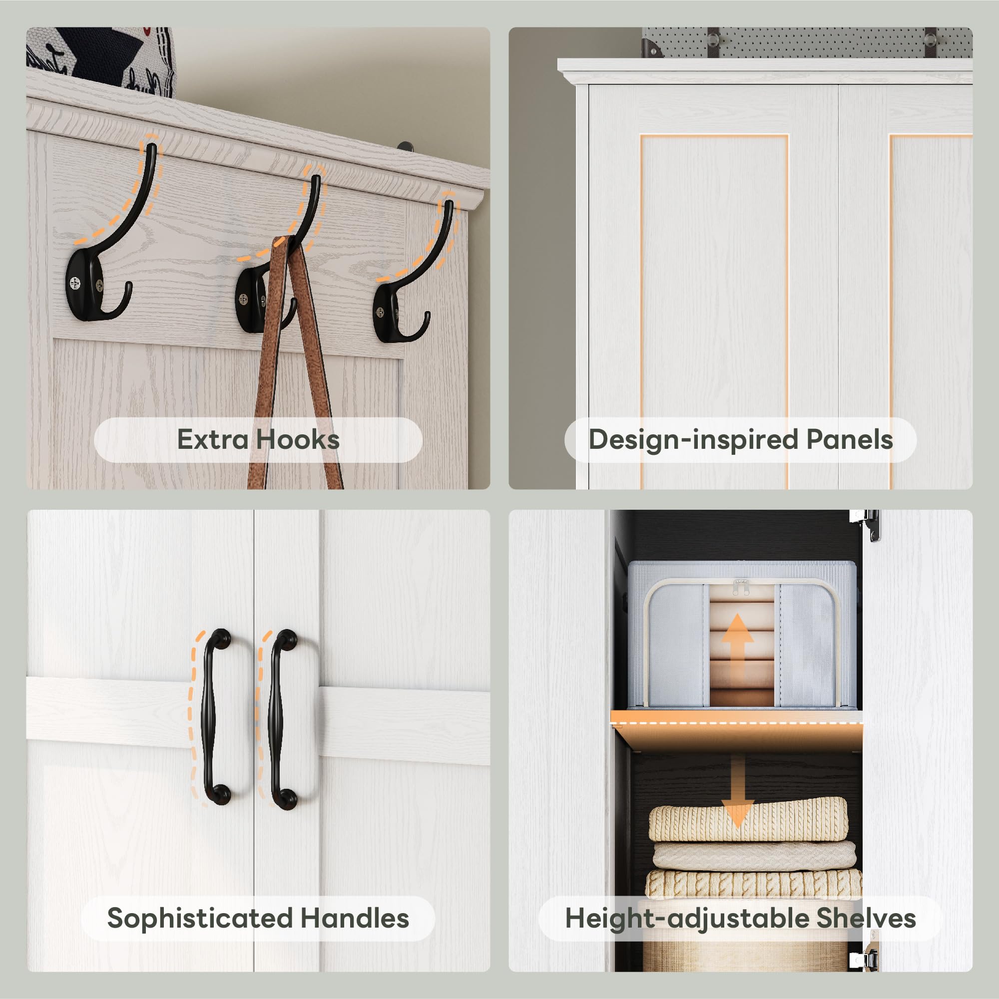 3-Door Armoire Wardrobe Closet with Mirror and Shoe Racks