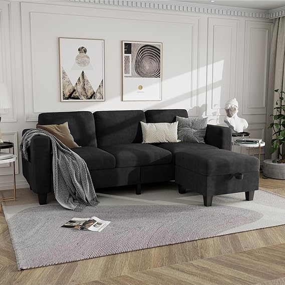 L-Shaped Sectional Sofa with Storage Ottoman