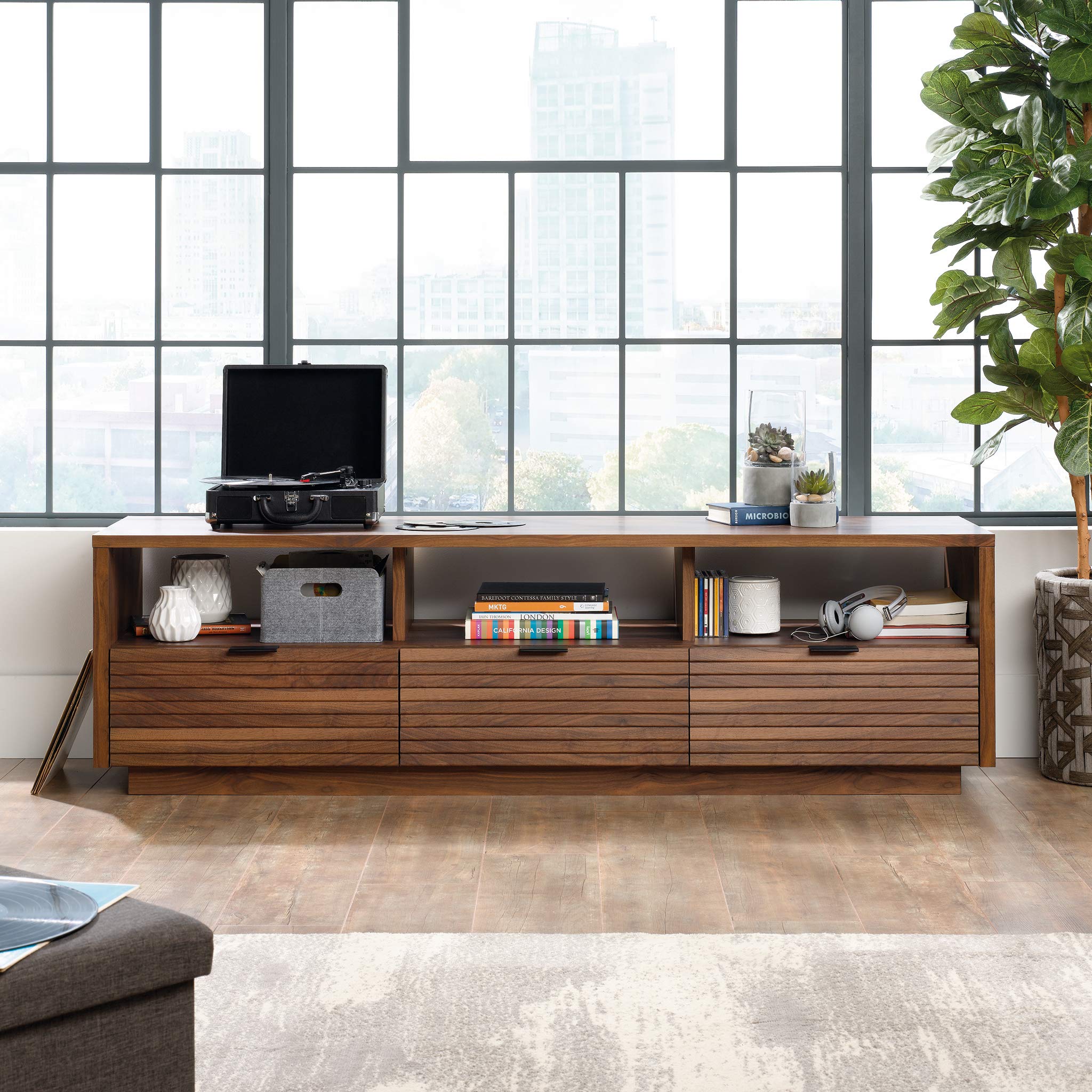 Sauder Harvey Park TV Credenza, Accommodates up to 70-Inch TV, Large Credenza - Grand Walnut Finish