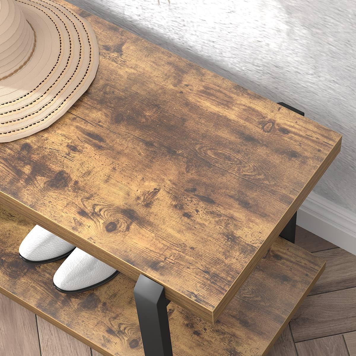 Shoe Storage Bench with Open Shelf