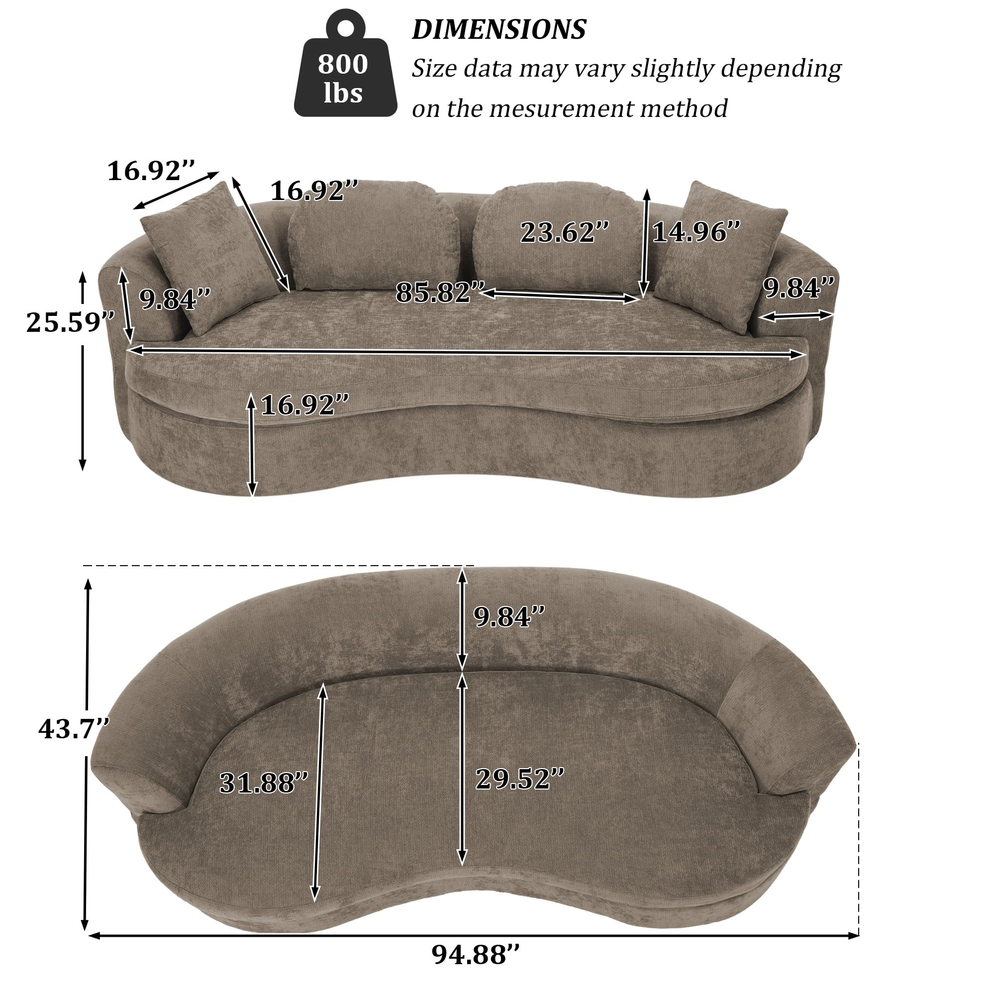 95" Modern Curved Chenille Cloud Sofa