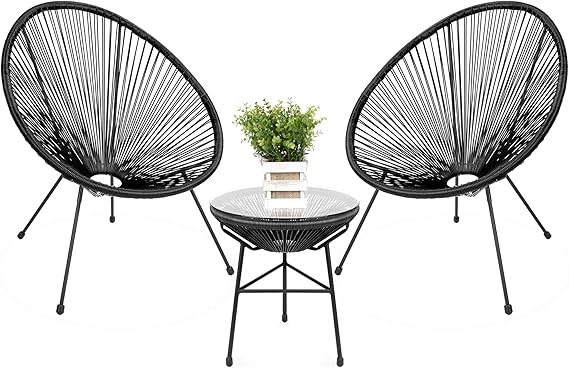 3-Piece Outdoor Acapulco Patio Bistro Set with Glass Top Table
