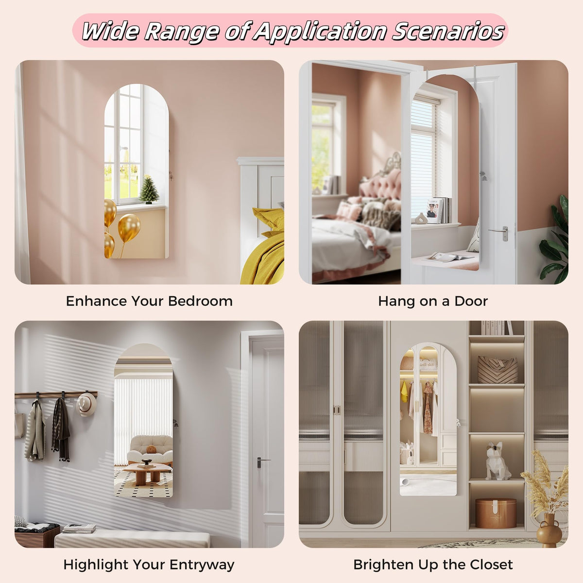 Wall Mounted Jewelry Armoire with Full Length Mirror and LED Light