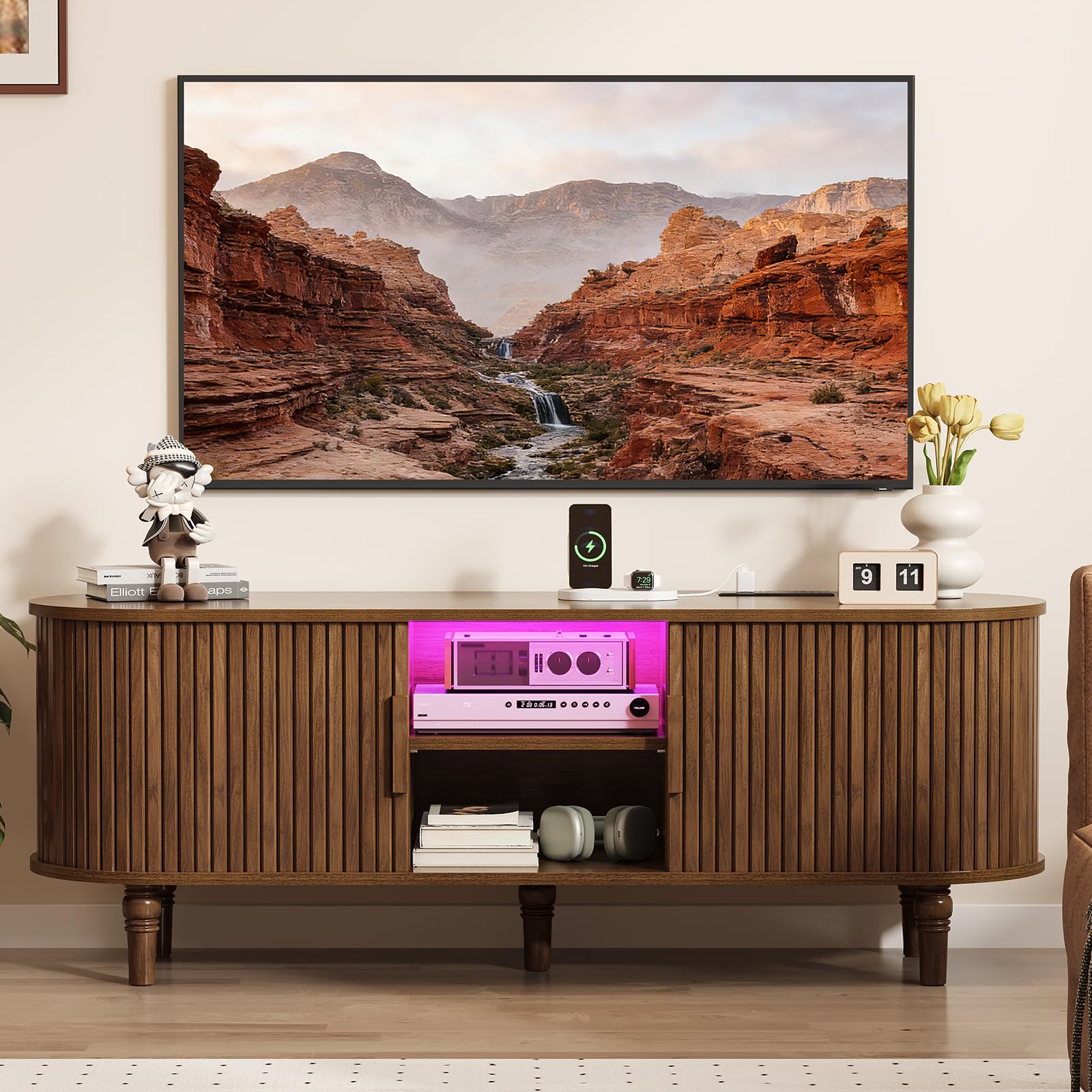 TV Console with Power Outlet and LED Lighting