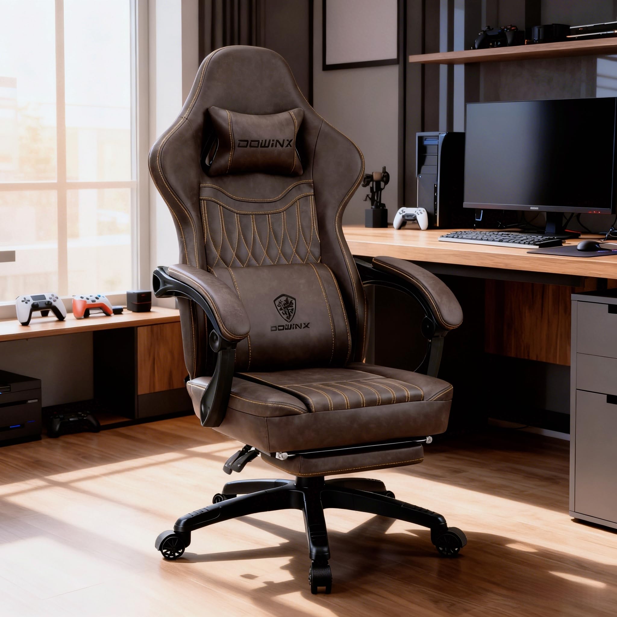 Ergonomic Gaming Chair with Massage Lumbar Support and Footrest