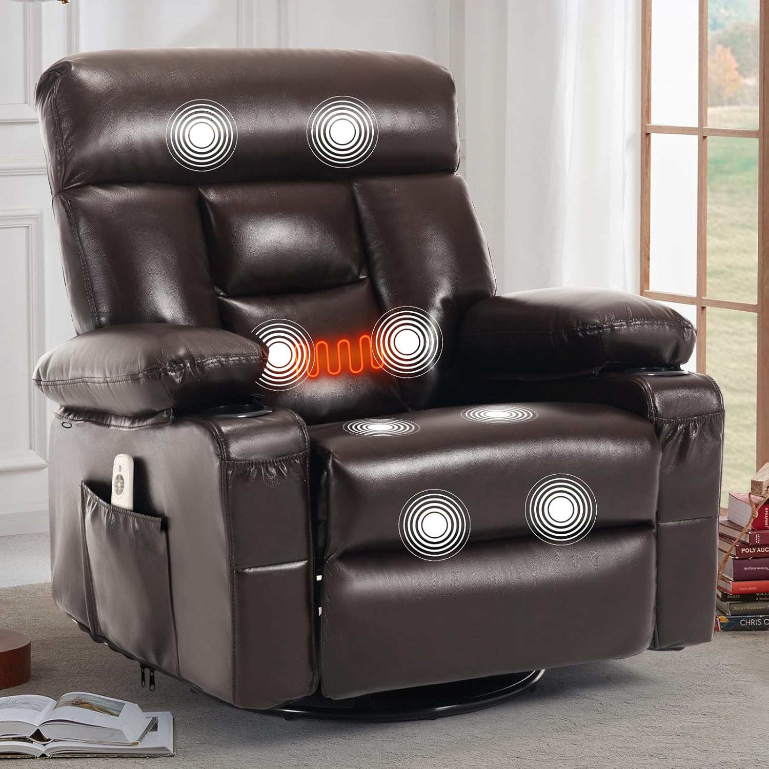 Massage Recliner Chair with Heat and 360° Swivel