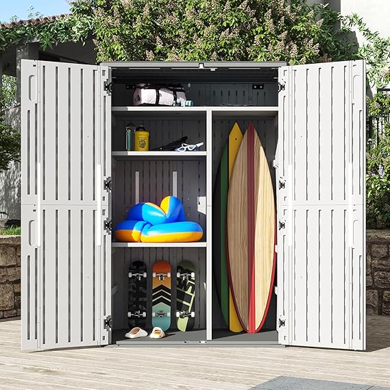 White Outdoor Storage Cabinet with 2 Shelves
